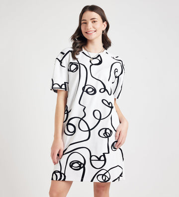 Dresses Printed Dress Artistic Flock Print Oversize Tshirt Dress