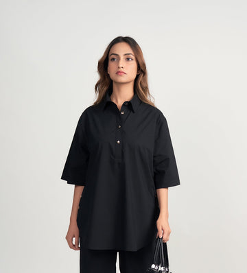 Shirts Kurta Minimalist Black Woven Kurta Shirts