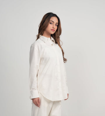 Shirts Shirts White Shirt with Flower Brooch