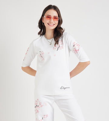 T-Shirts T-Shirt Monochrome Floral Cotton Tee