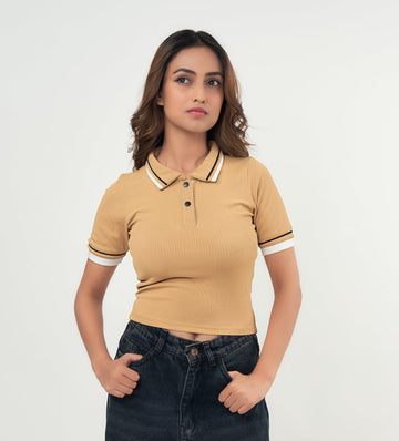 Tanks & Tops Polo T-Shirt Chic Mustard Polo Collar Top