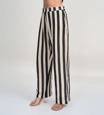 Trackpants Wide Leg Trackpant Black & Cream Crochet Pant