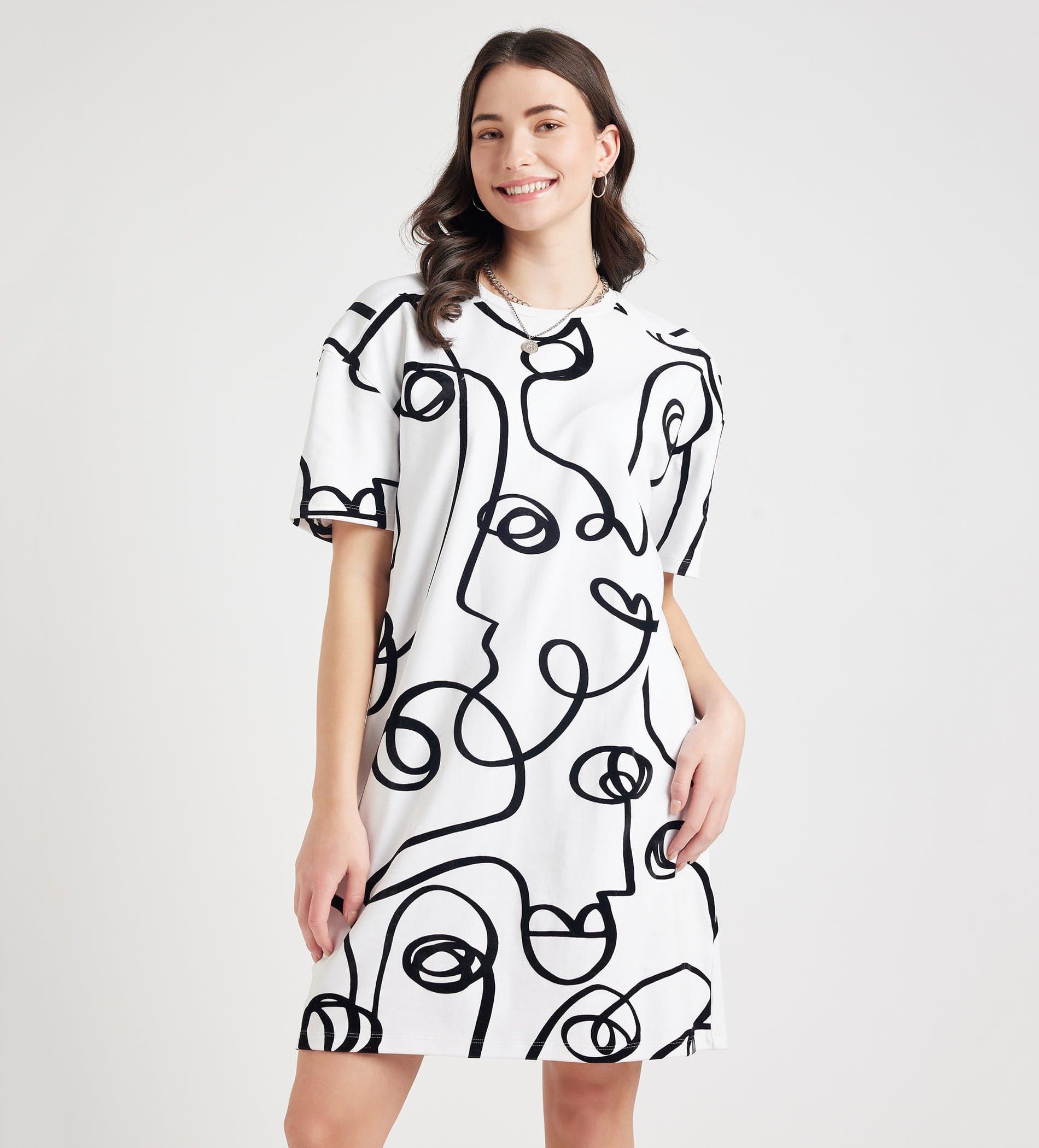 Dresses Printed Dress Artistic Flock Print Oversize Tshirt Dress