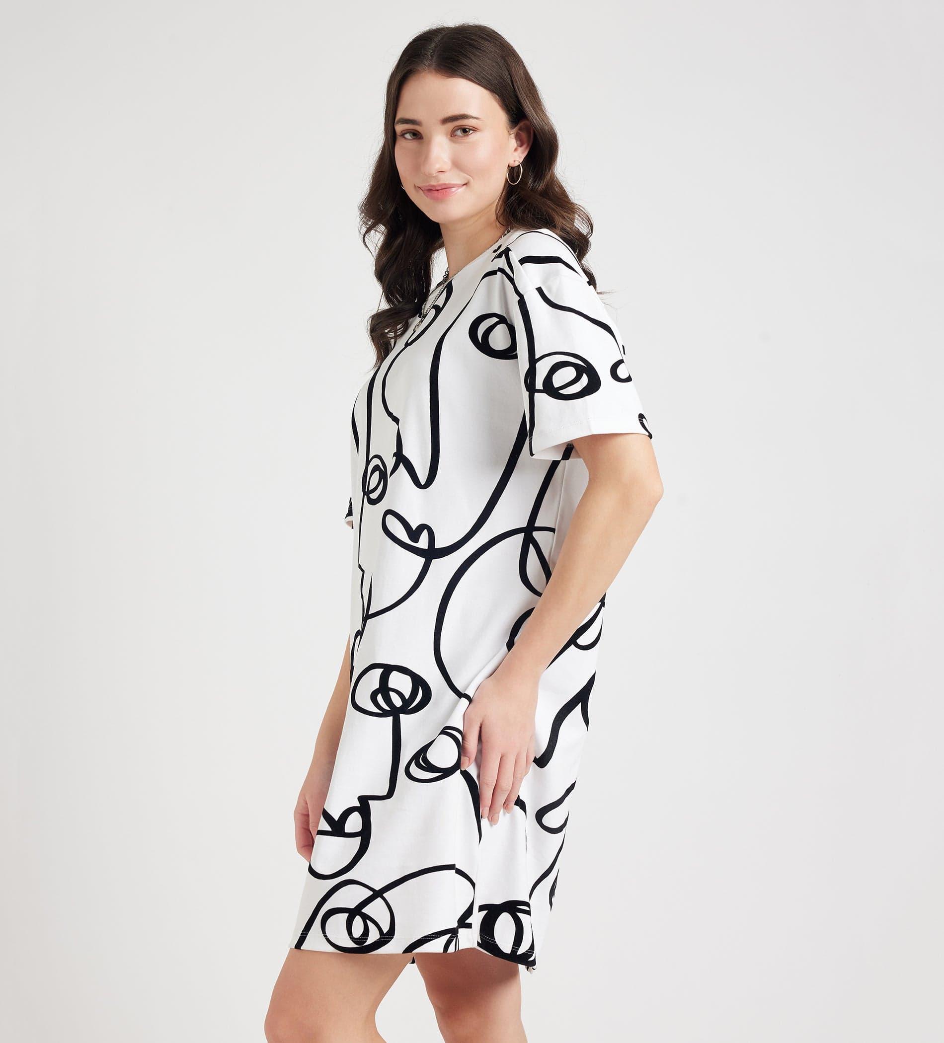 Dresses Printed Dress Artistic Flock Print Oversize Tshirt Dress