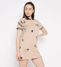 Dresses Printed Dress Cream Printed Polo Regular Fit Dress for Women