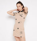 Dresses Printed Dress Cream Printed Polo Regular Fit Dress for Women