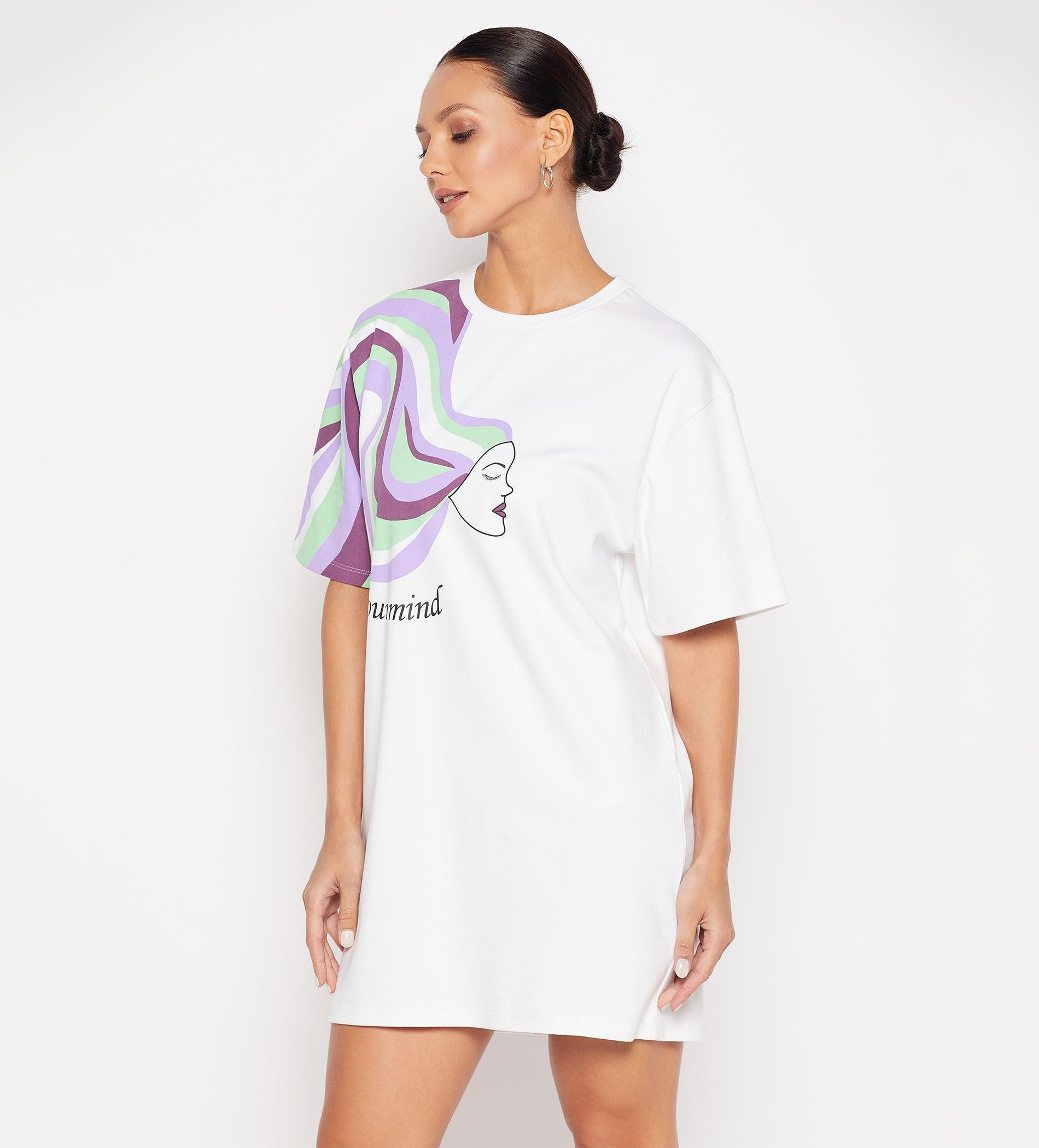 Dresses Printed Dress White Go With The Flow Oversized Dress for Women