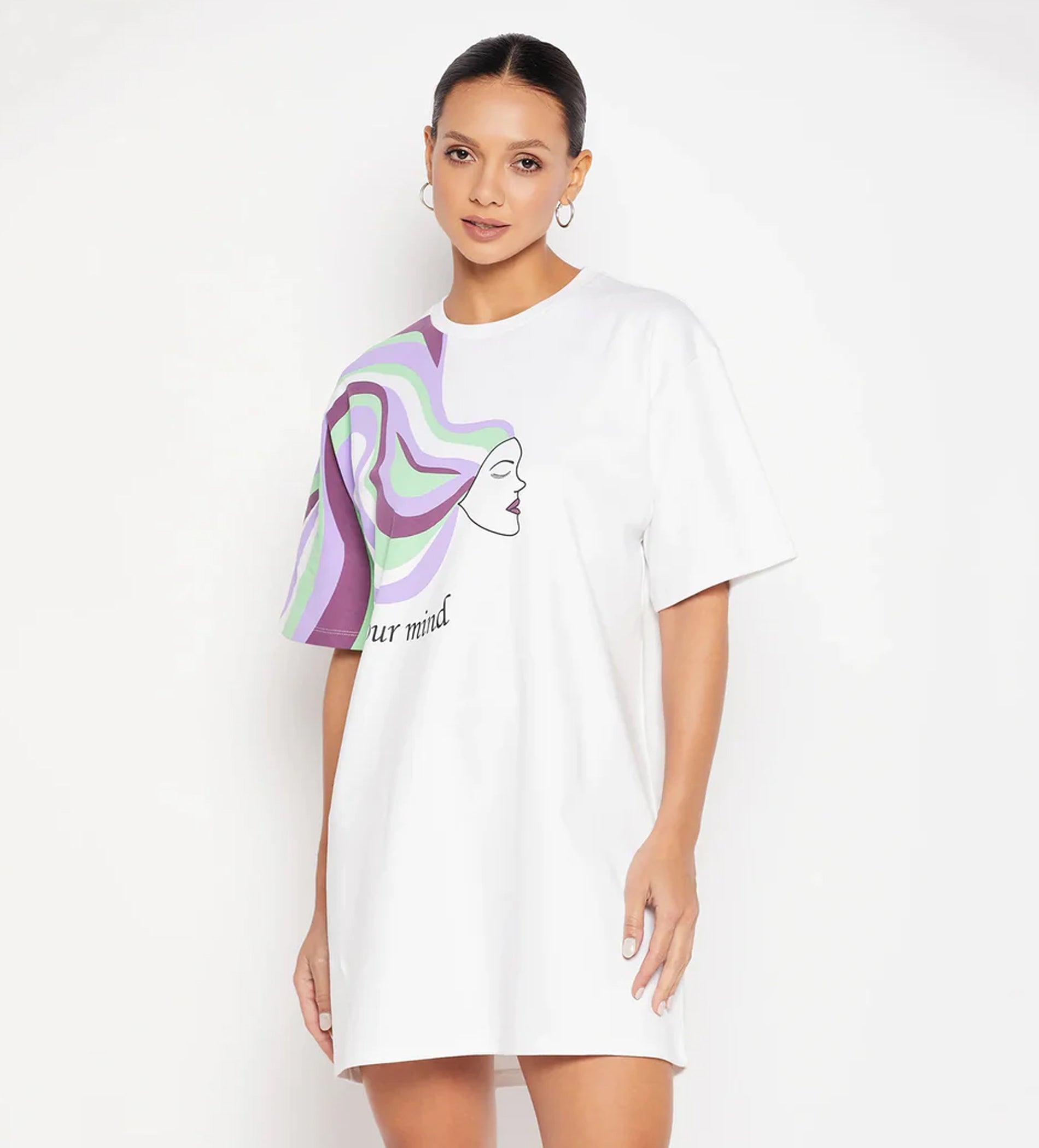 Dresses Printed Dress White Go With The Flow Oversized Dress for Women