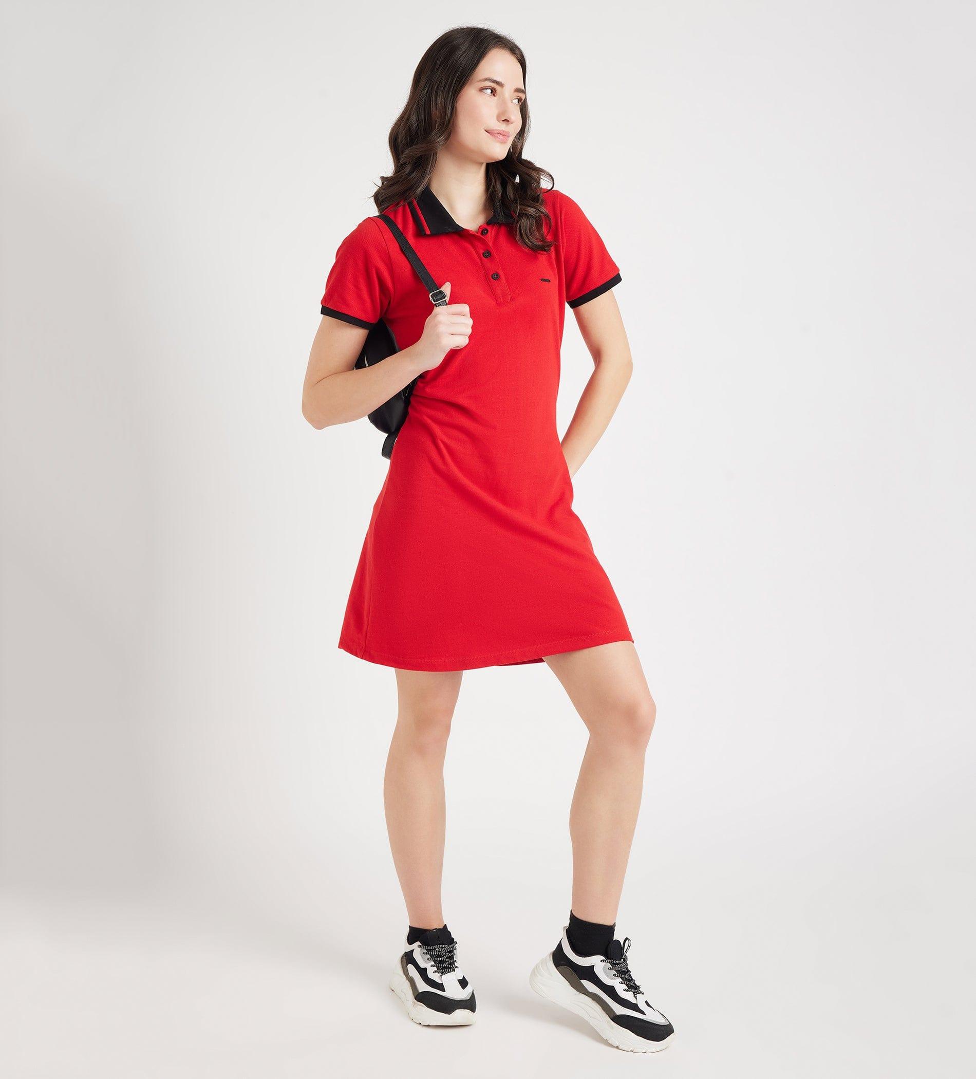 Dresses T Dress Contrast Collar Knit Polo Dress