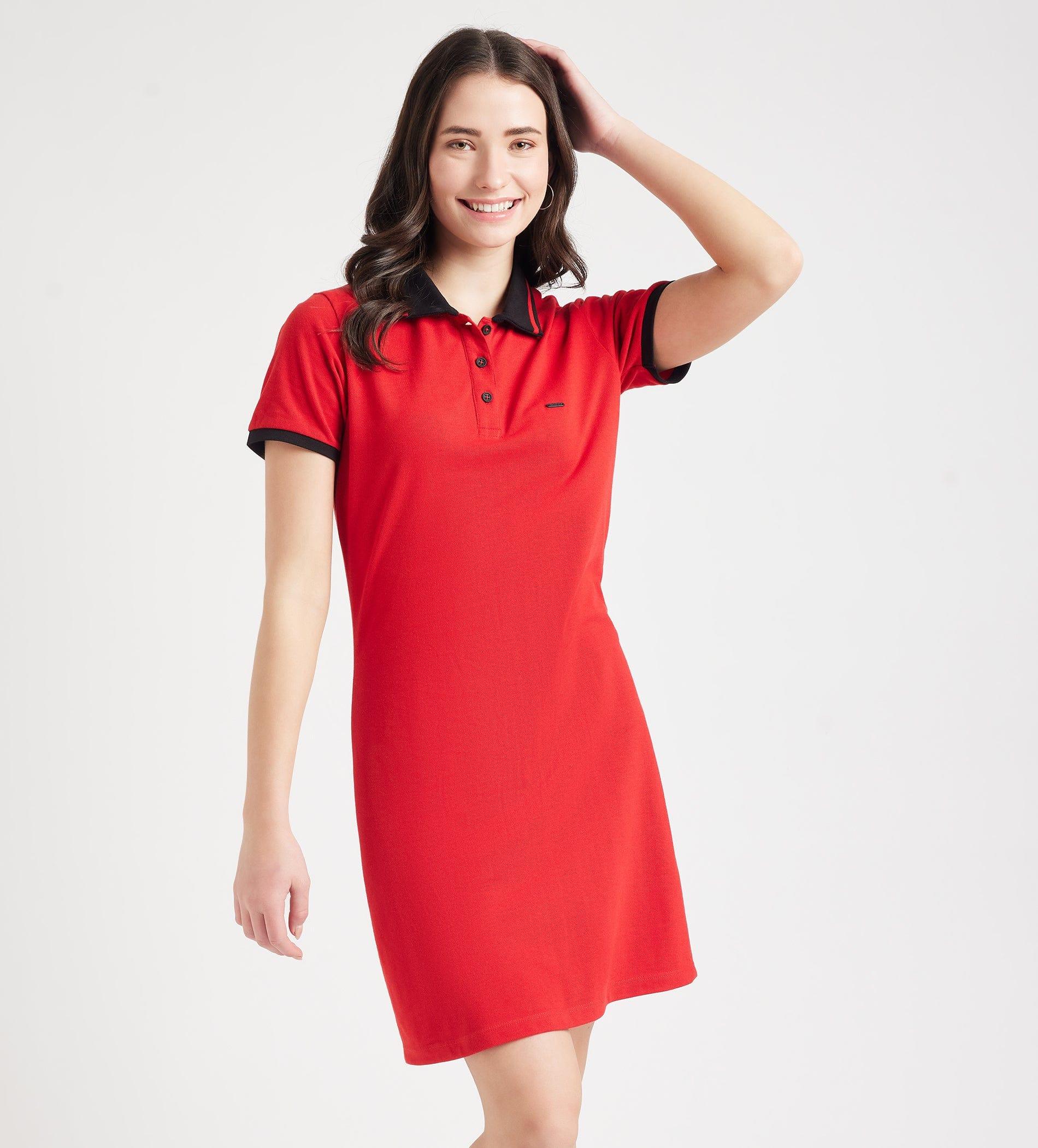Dresses T Dress Contrast Collar Knit Polo Dress