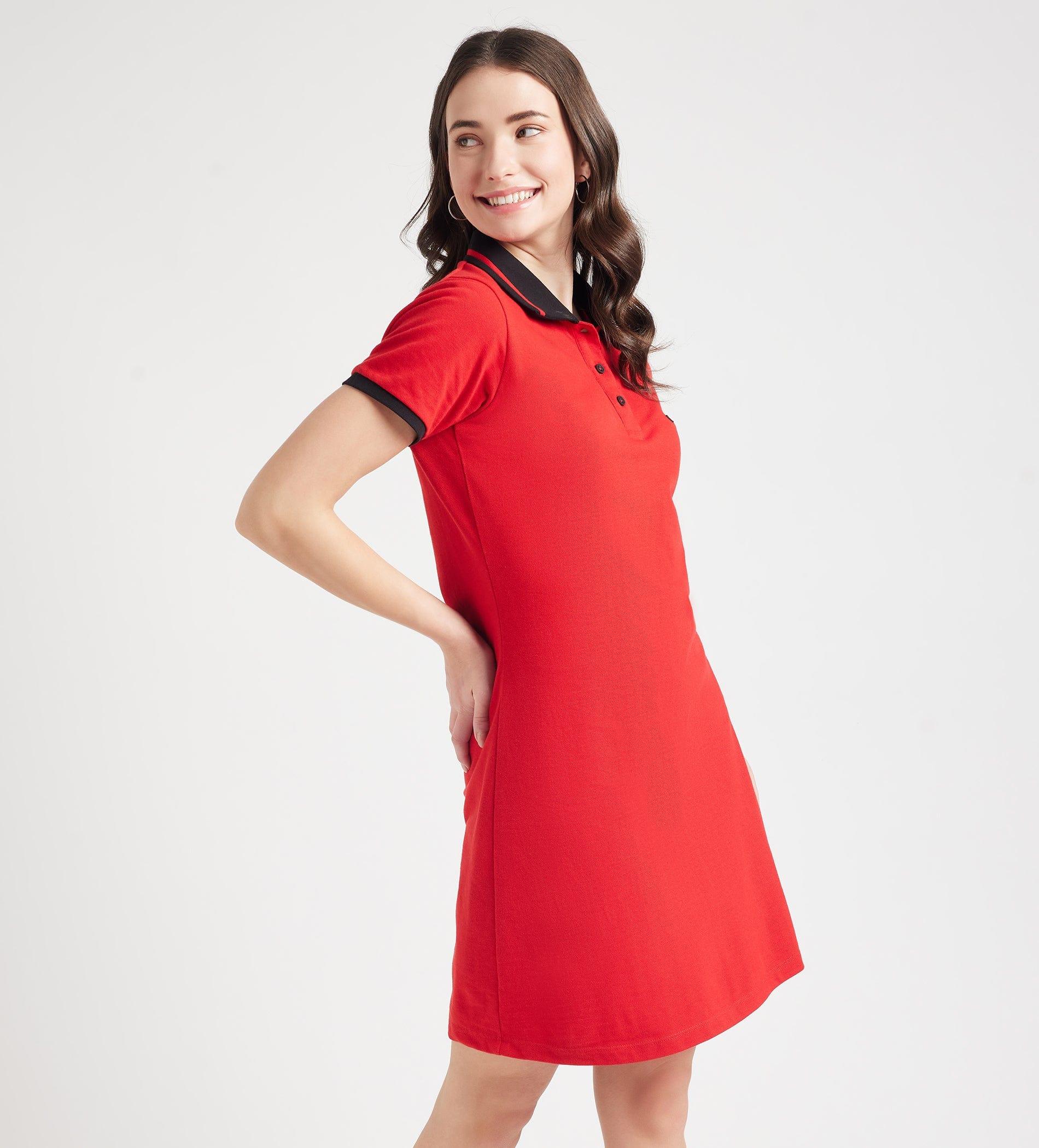 Dresses T Dress Contrast Collar Knit Polo Dress