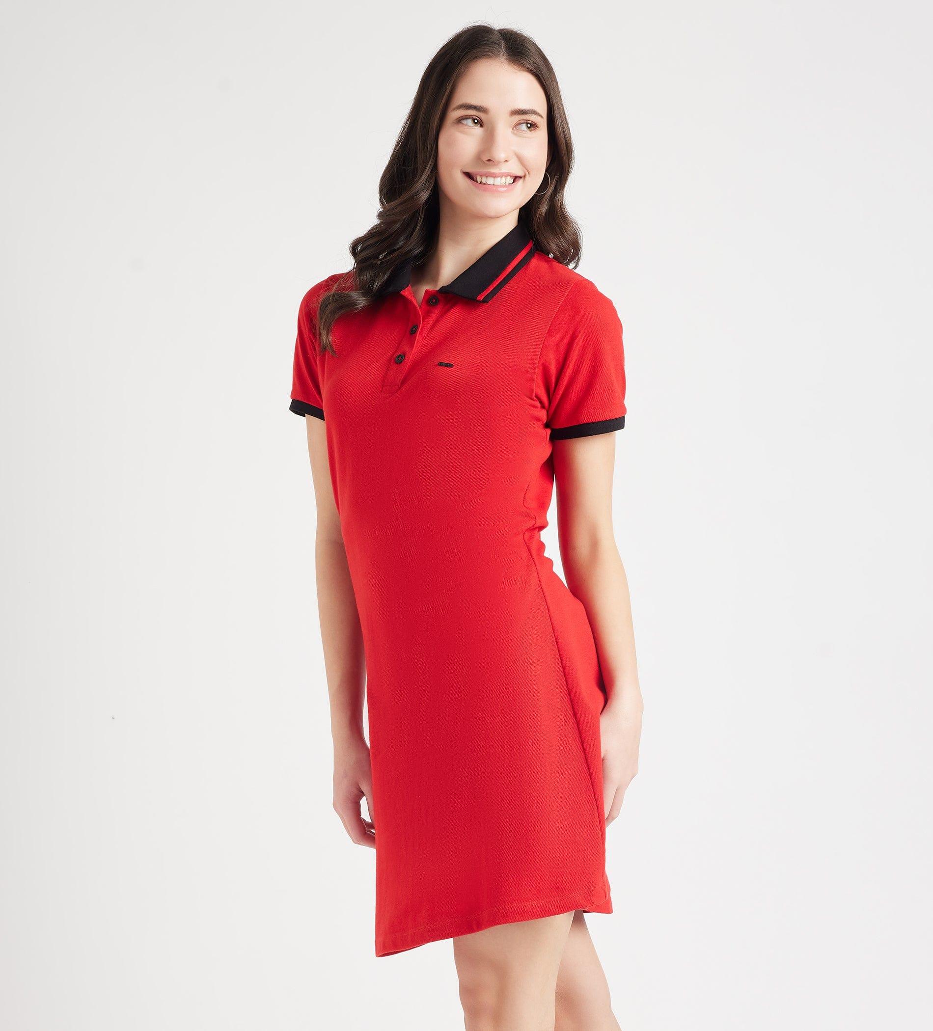 Dresses T Dress Contrast Collar Knit Polo Dress