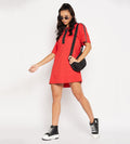 Dresses T Dress Red Eyelets Lace-Up Relaxed Dress for Women