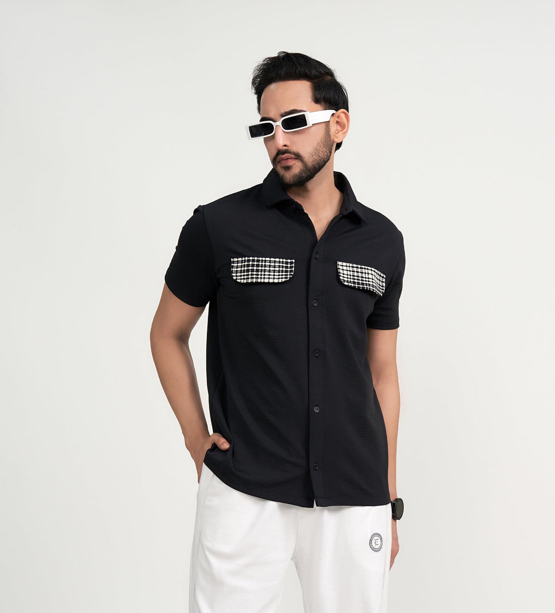 Shirts Half Sleeve Shirts Monochrome Flap Shirt