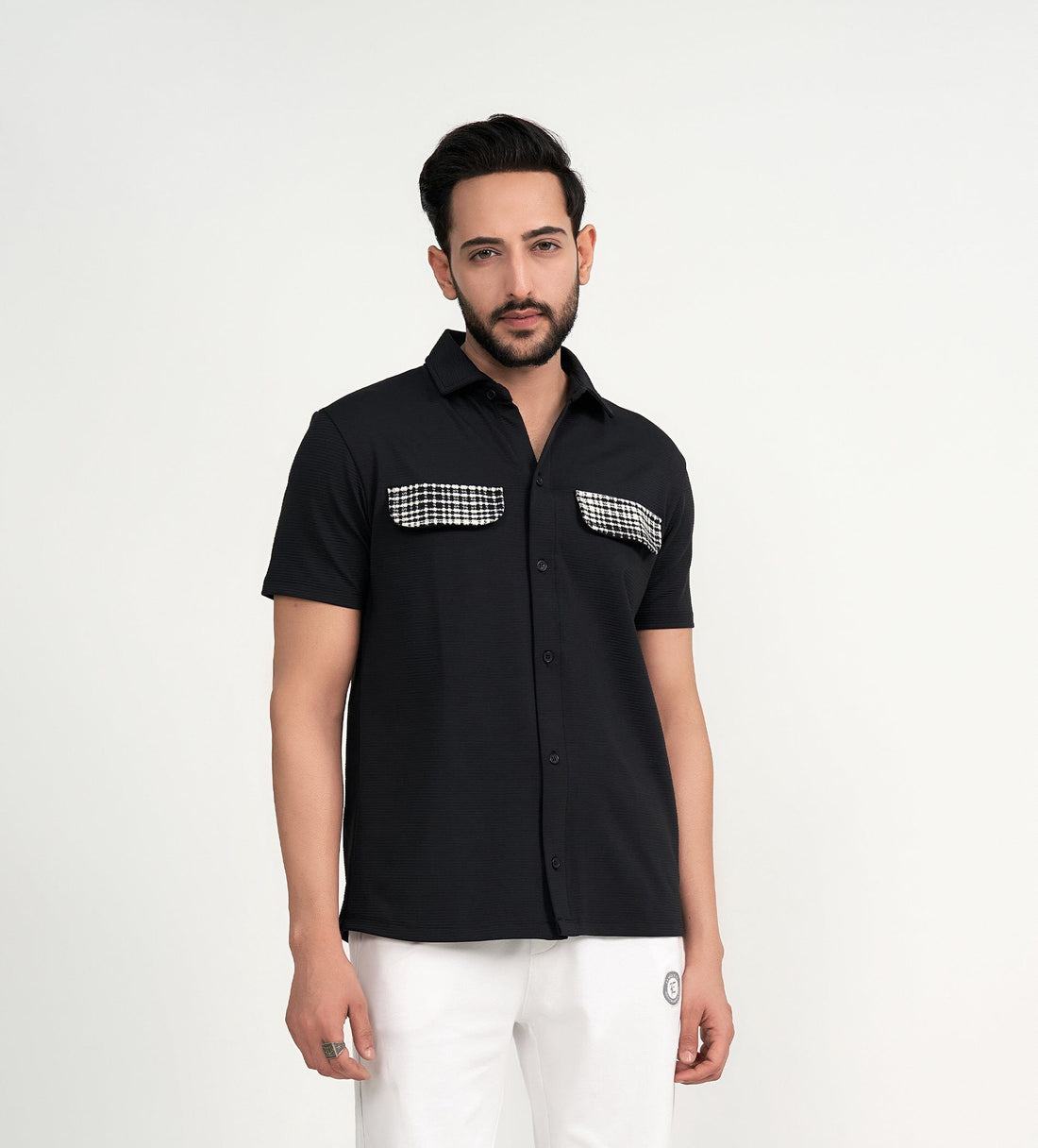 Shirts Half Sleeve Shirts Monochrome Flap Shirt