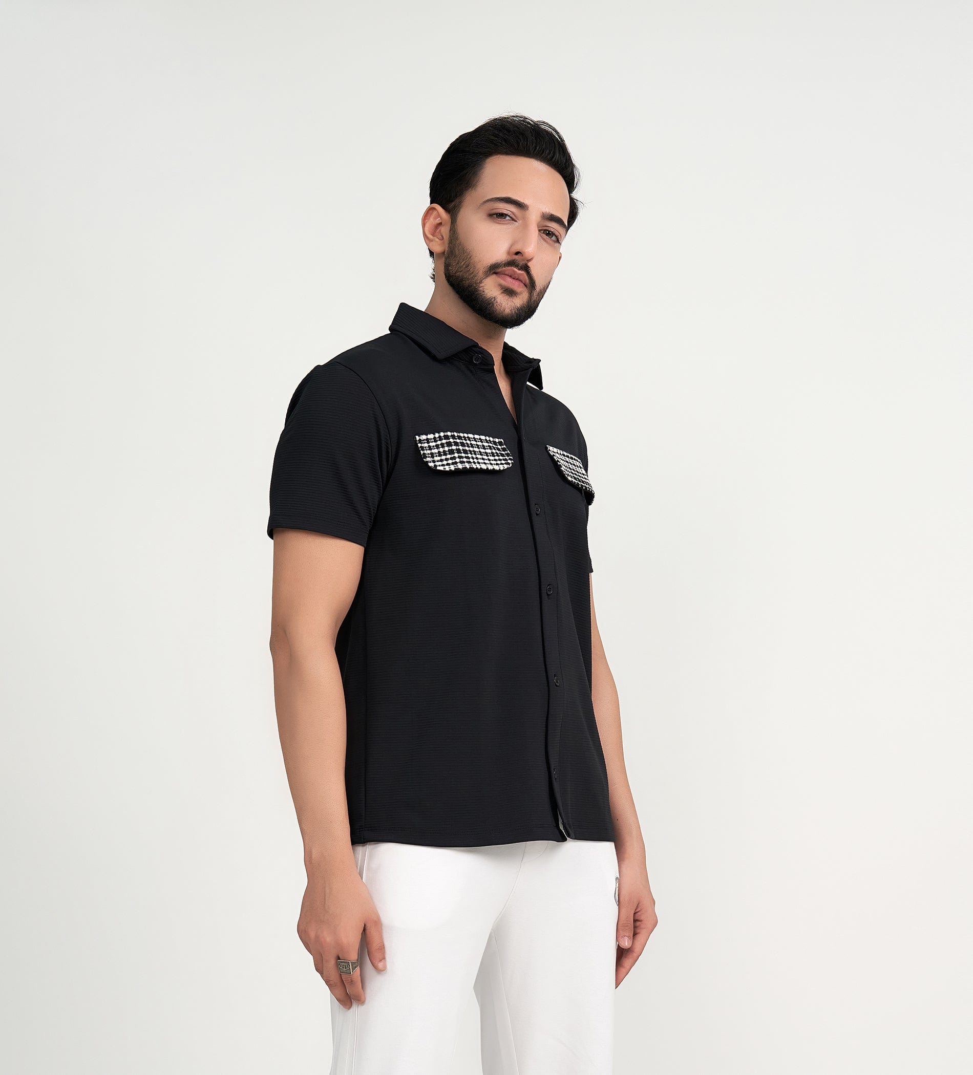 Shirts Half Sleeve Shirts Monochrome Flap Shirt