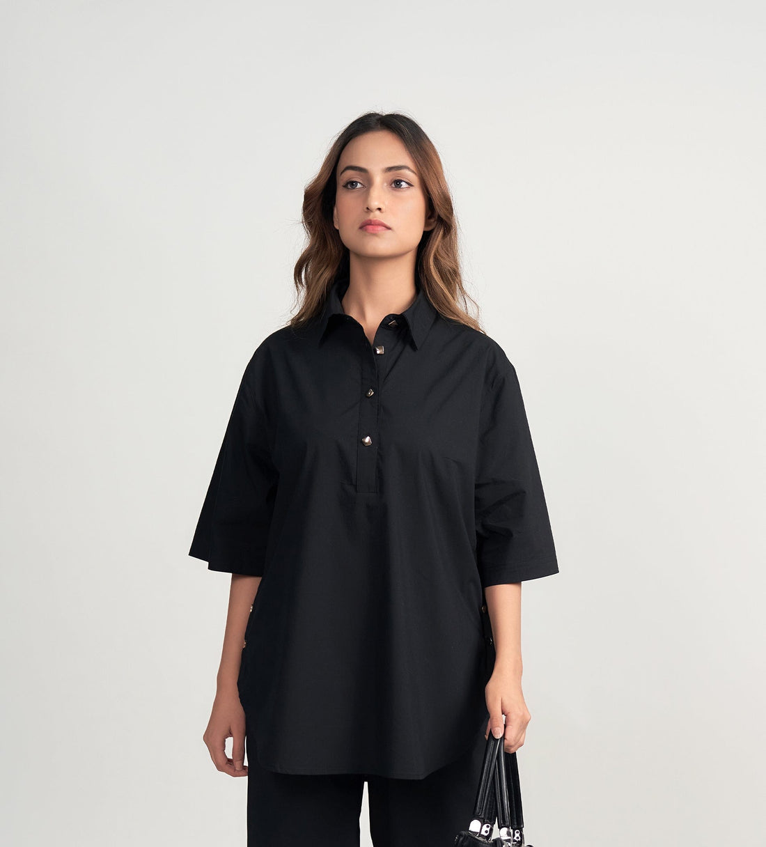 Shirts Kurta Minimalist Black Woven Kurta Shirts