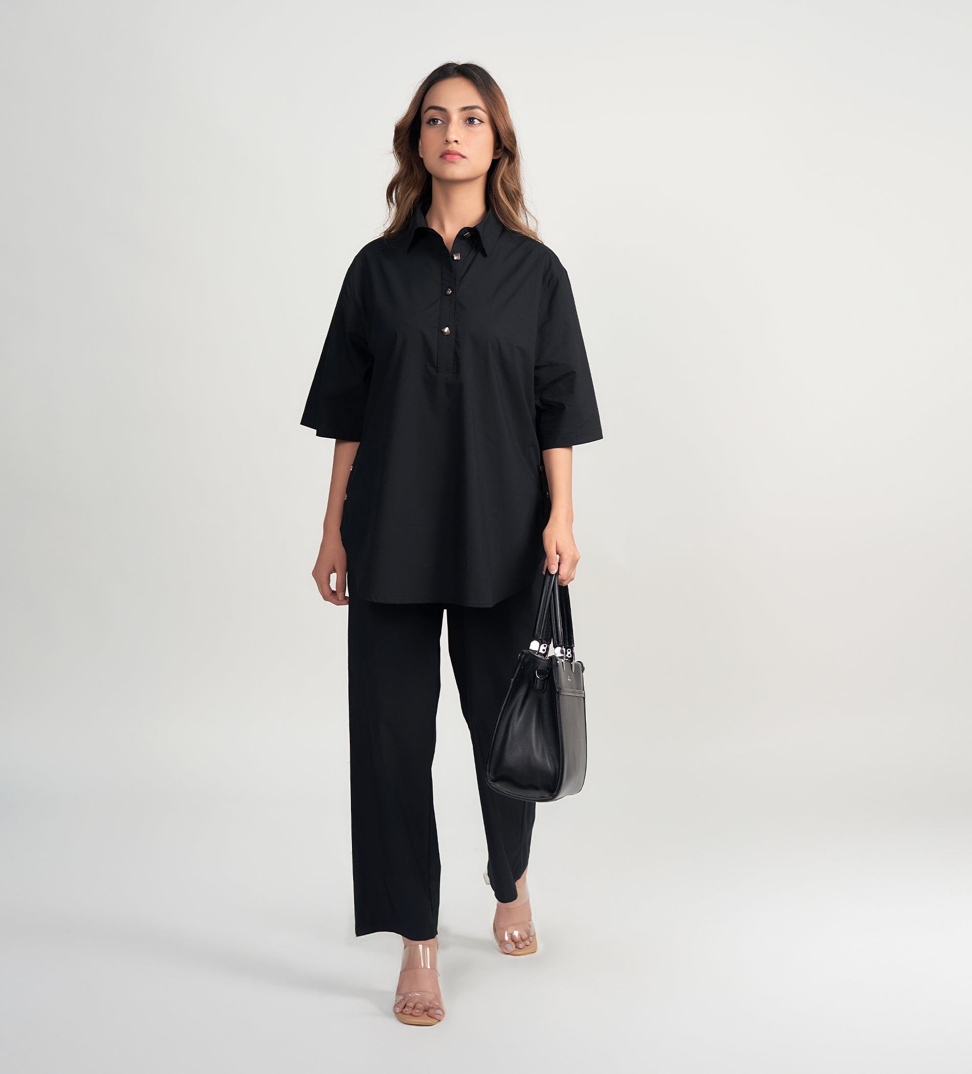 Shirts Kurta Minimalist Black Woven Kurta Shirts