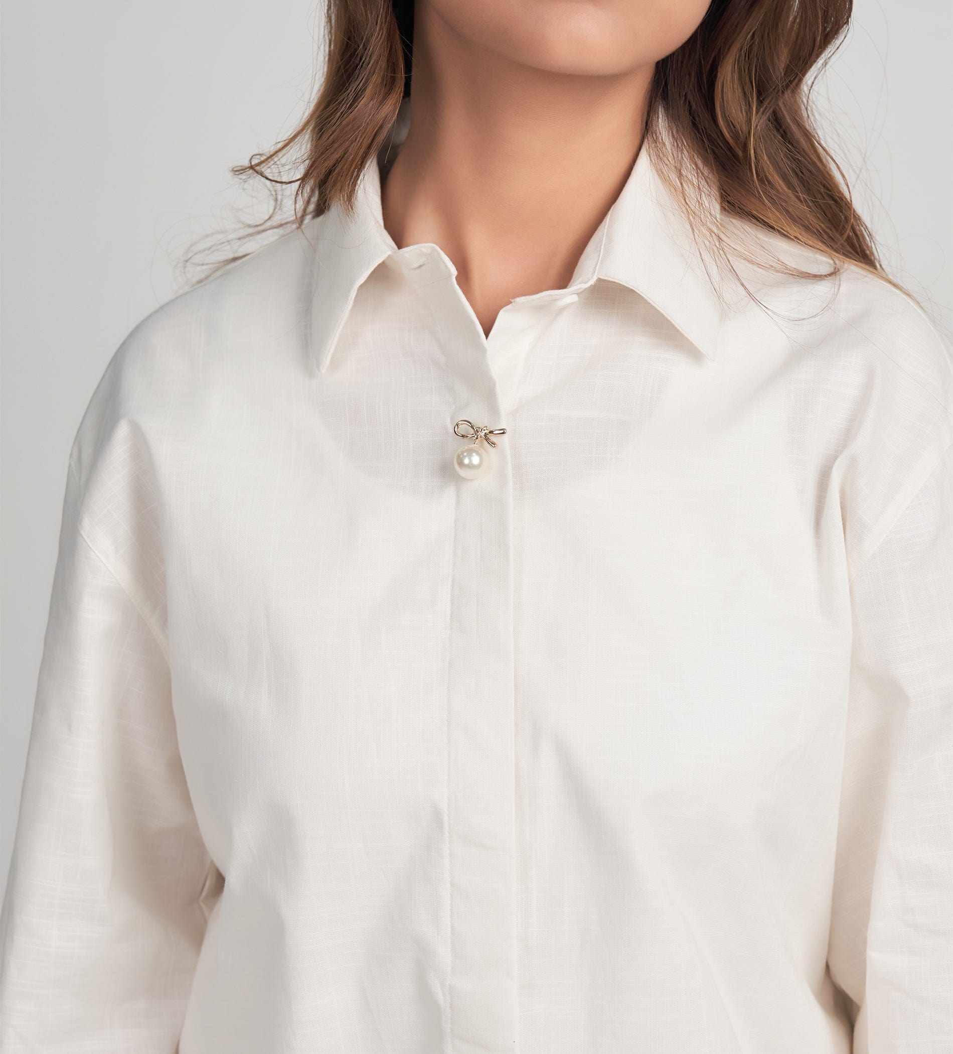 Shirts Shirts White Shirt with Flower Brooch