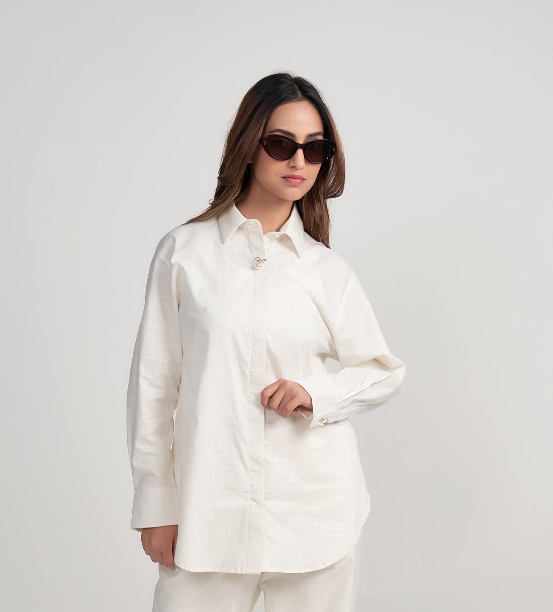 Shirts Shirts White Shirt with Flower Brooch