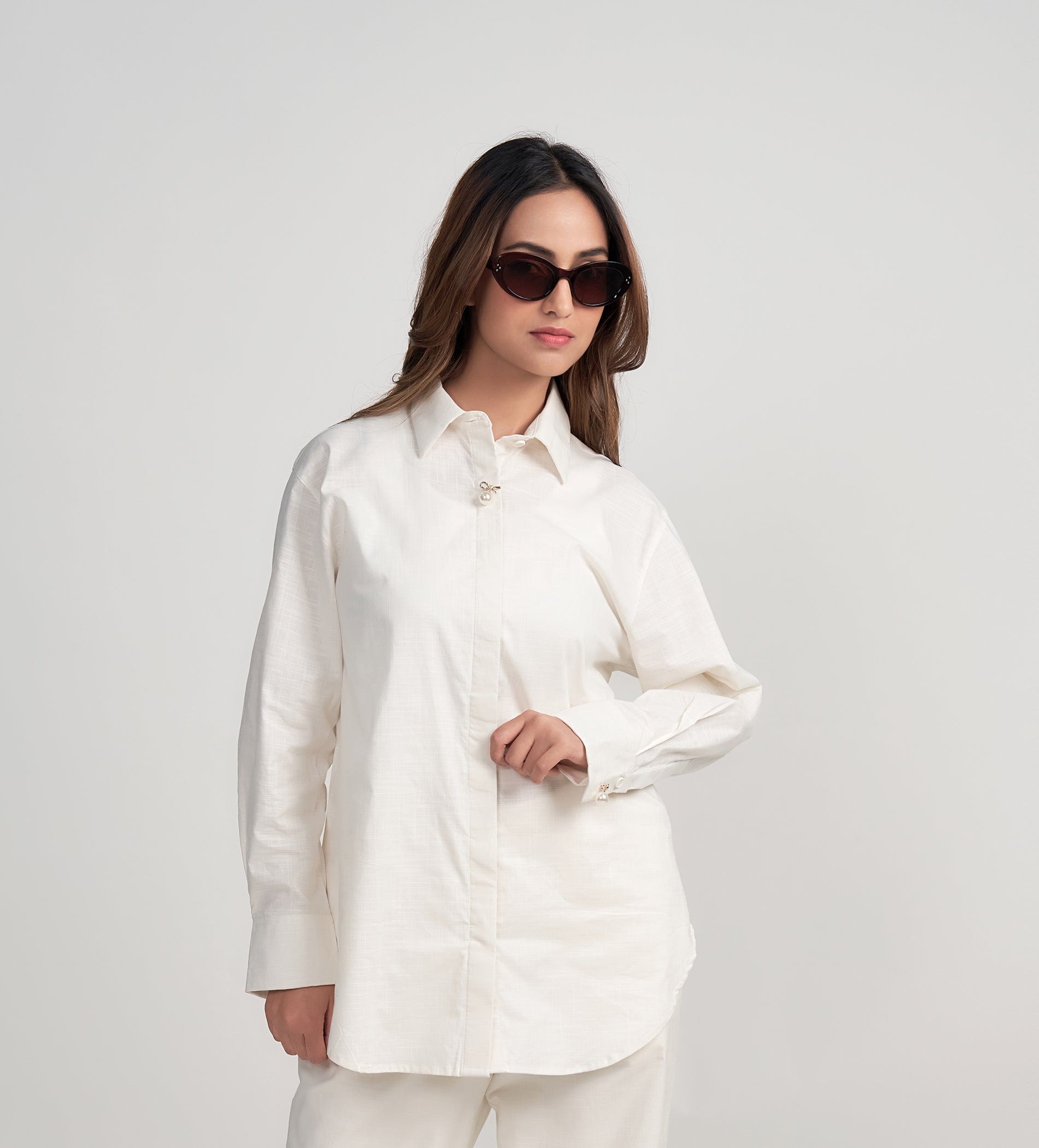 Shirts Shirts White Shirt with Flower Brooch