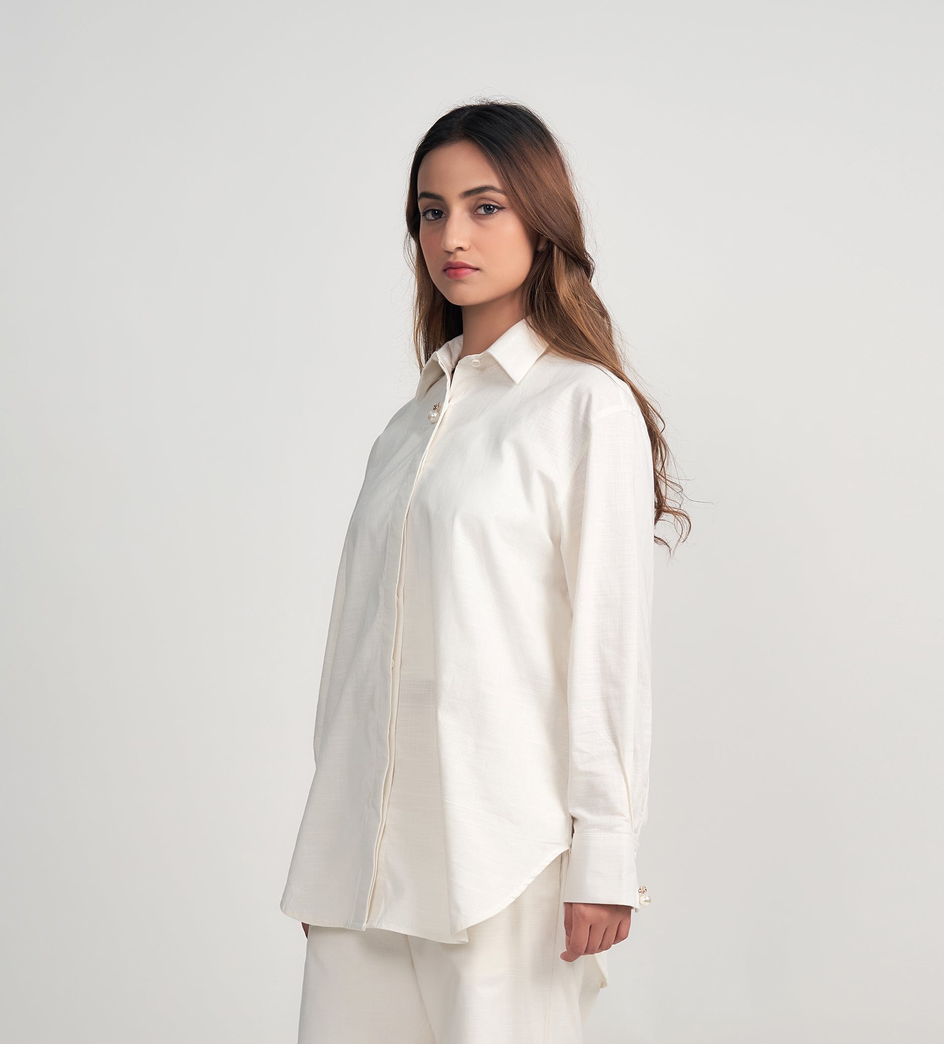 Shirts Shirts White Shirt with Flower Brooch