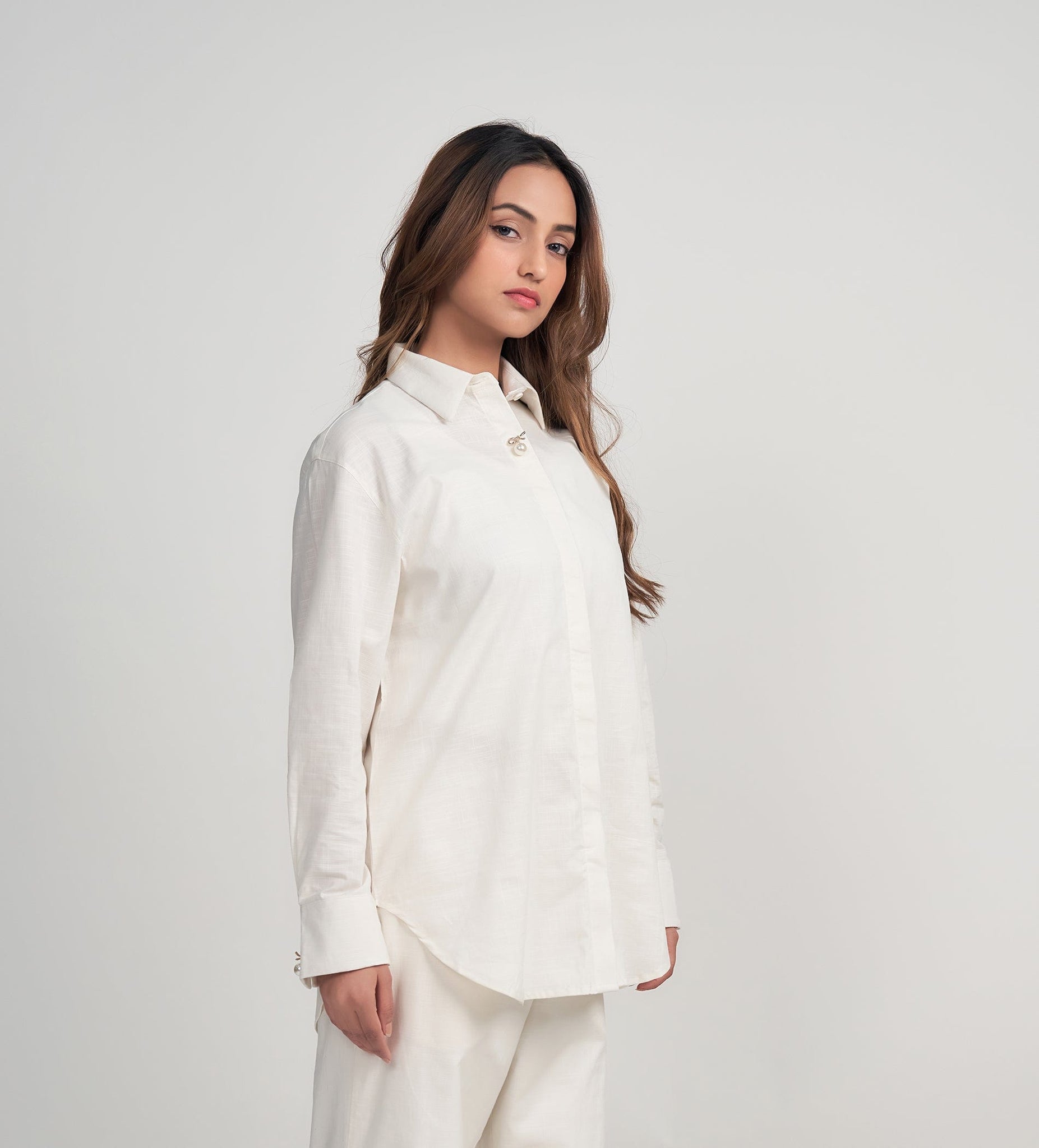 Shirts Shirts White Shirt with Flower Brooch