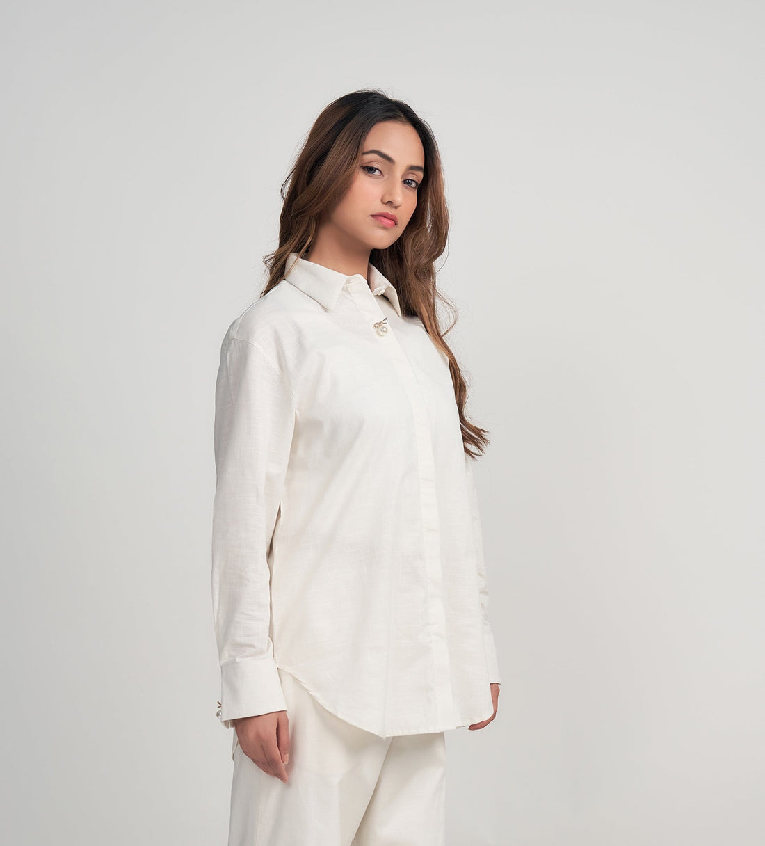 Shirts Shirts White Shirt with Flower Brooch