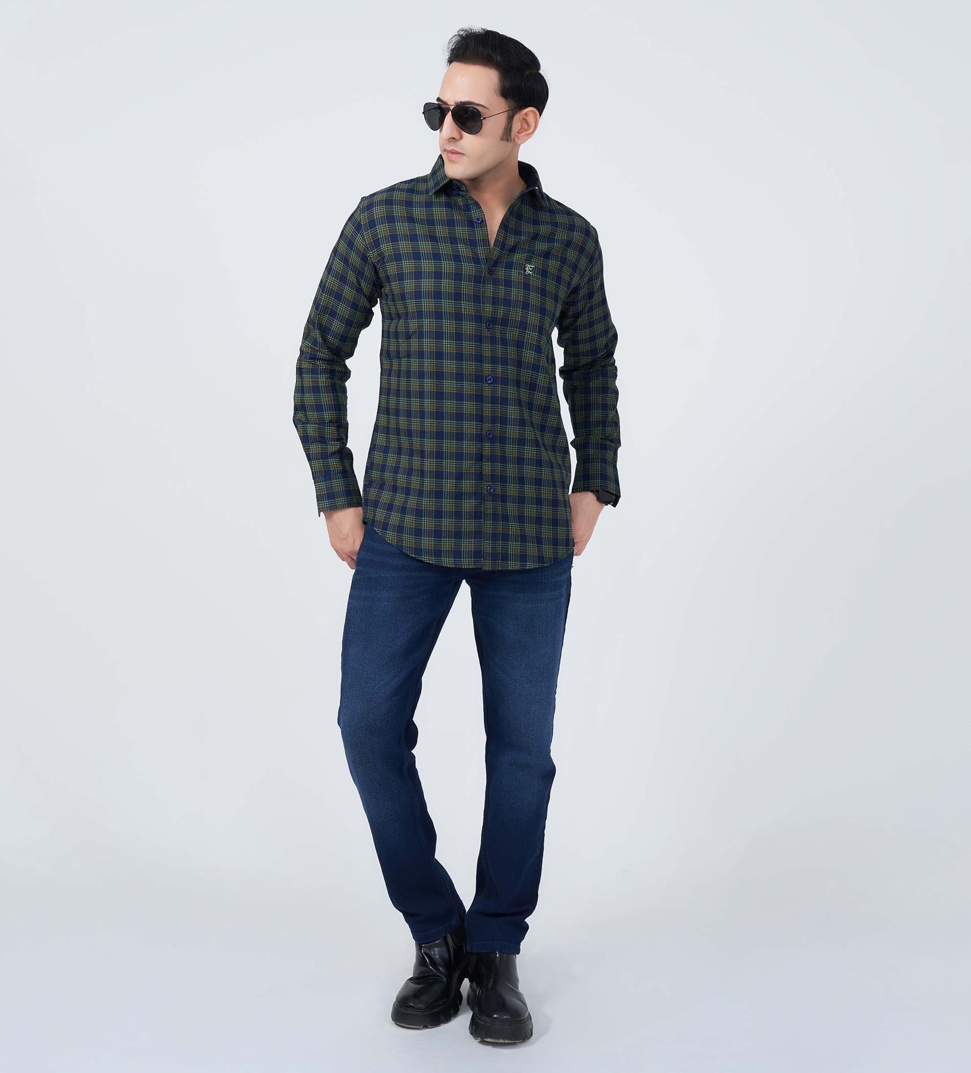 Shirts Woven Shirts Indigo Check Statement