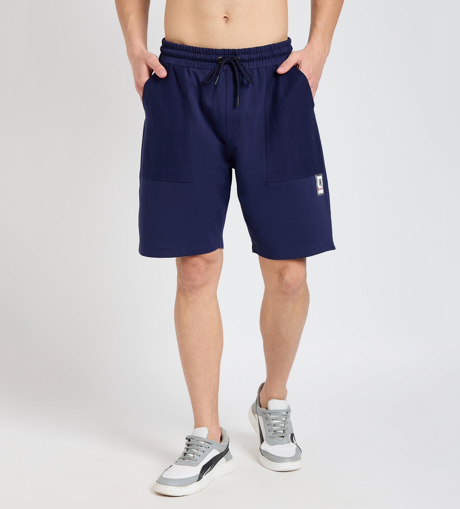 Shorts Shorts Navy Blue Textured pocket Shorts For Men