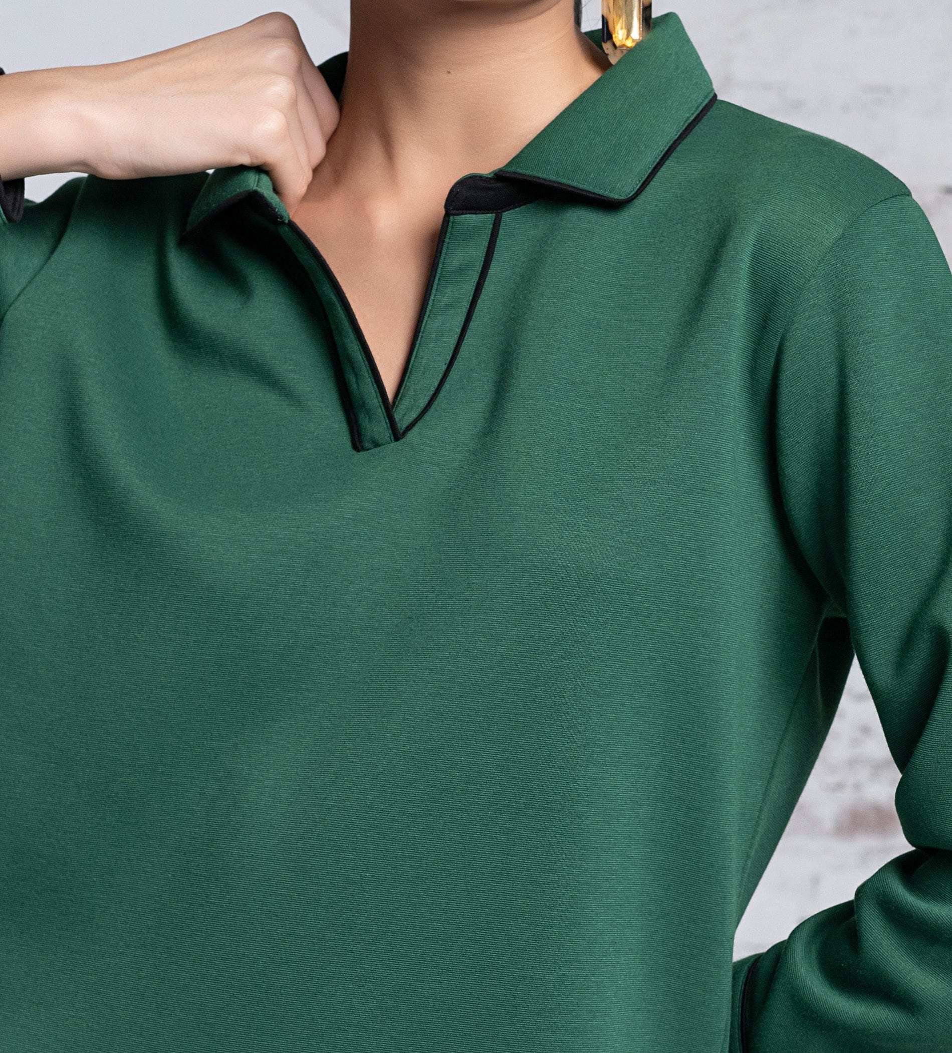 Sweatshirts POLO TOP Luxurious emerald green Scuba Top