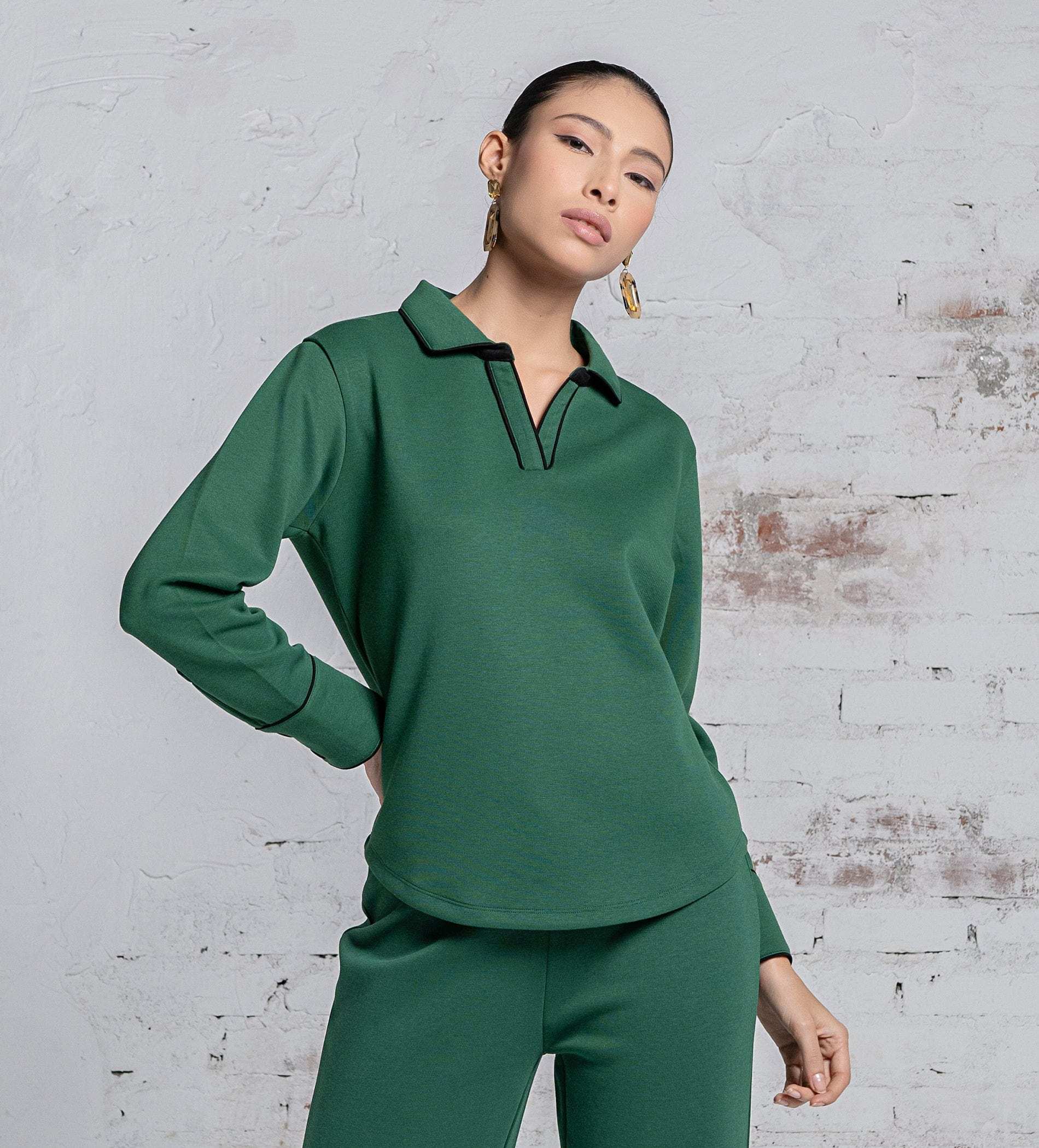 Sweatshirts POLO TOP Luxurious emerald green Scuba Top