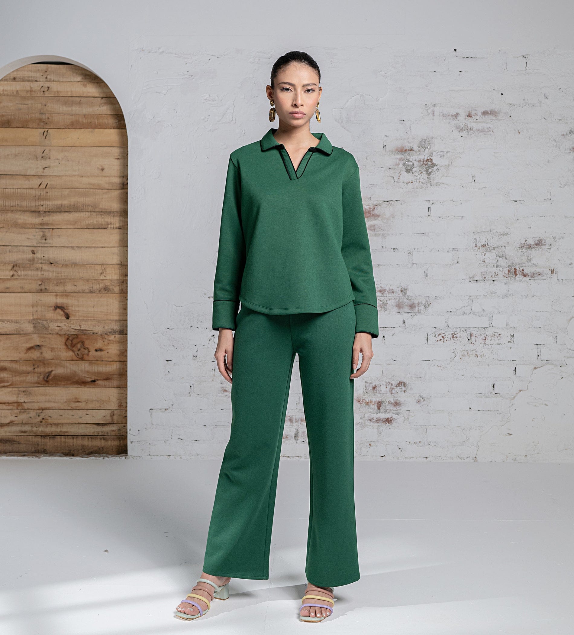Sweatshirts POLO TOP Luxurious emerald green Scuba Top