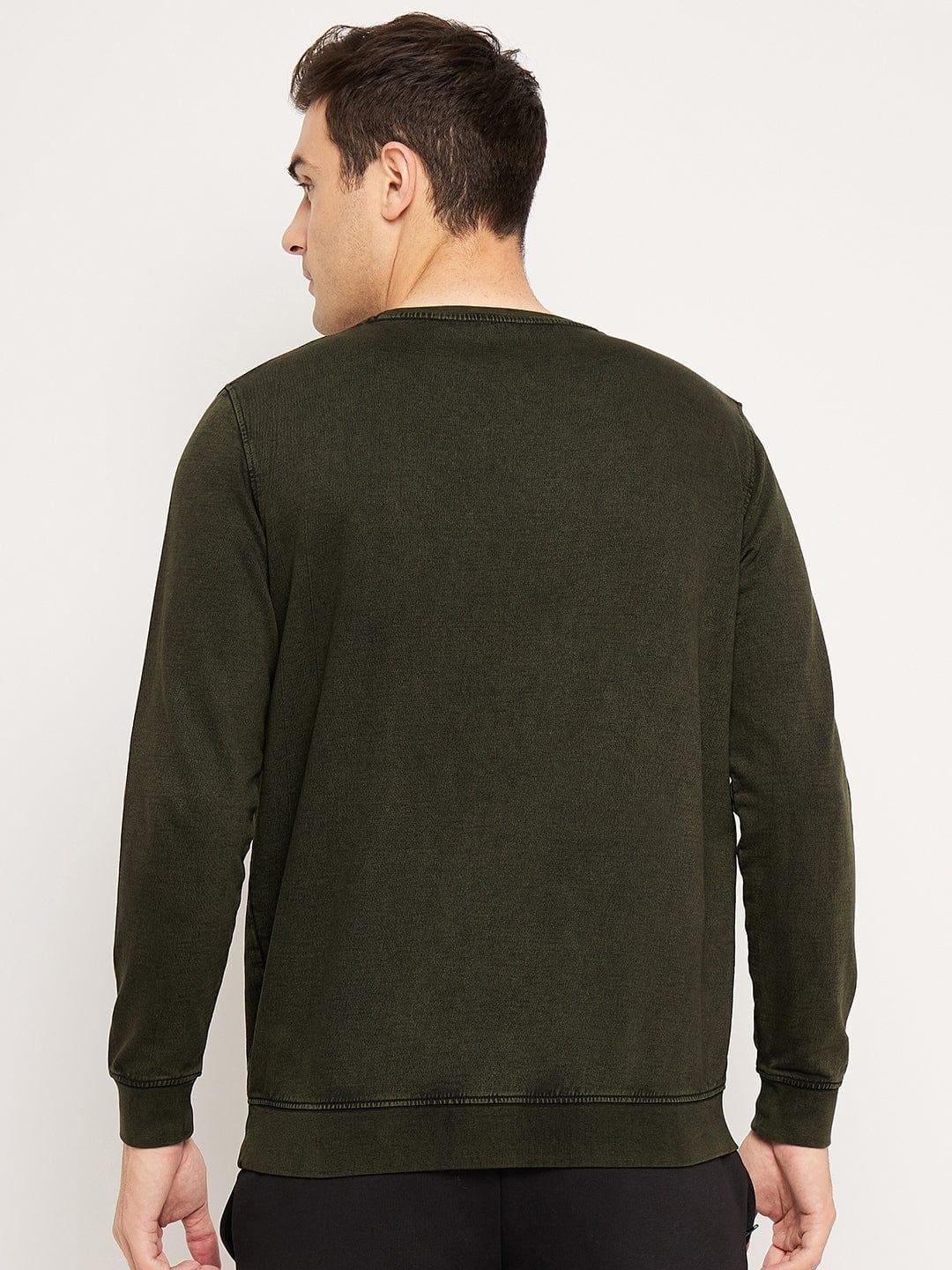 Sweatshirts Solid Sweatshirts Olive Retro Embroidery Sweatshirt for Men