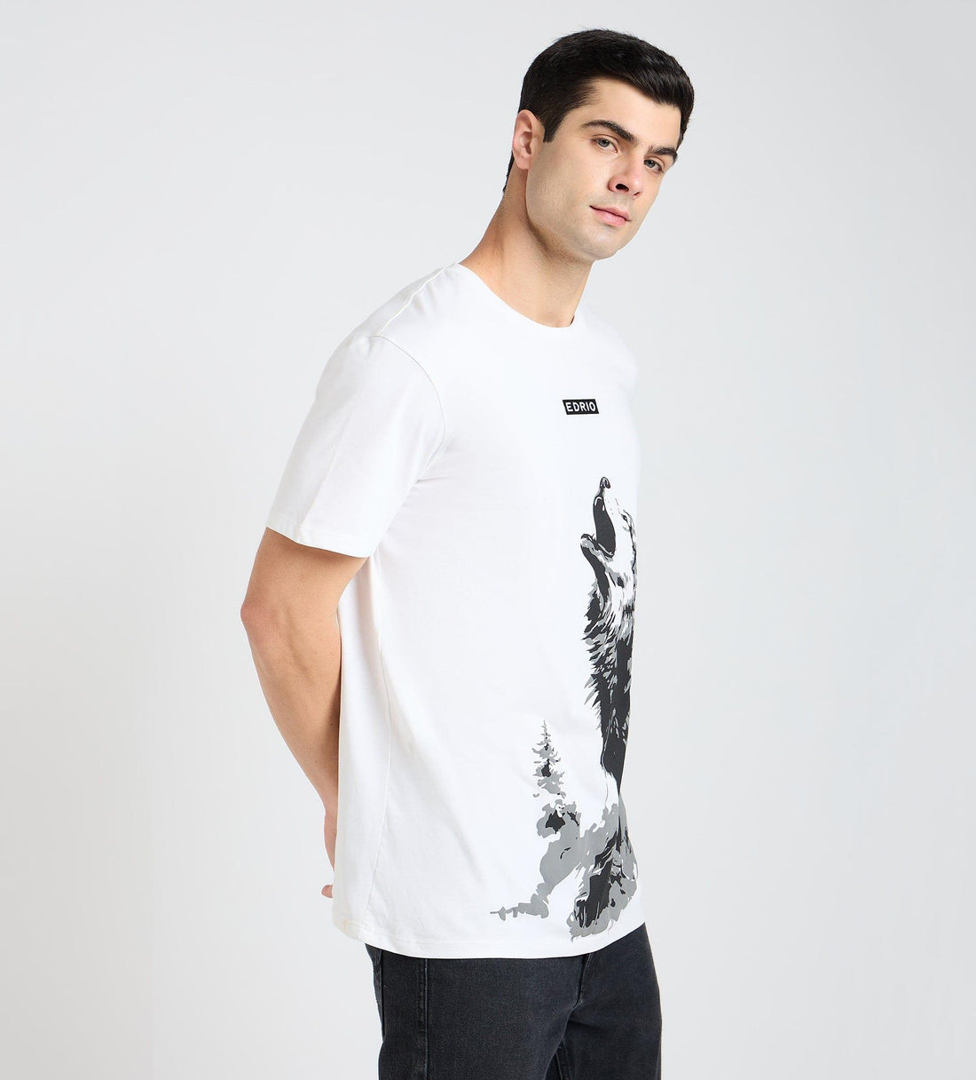 T-Shirts T-Shirt Achromatic Wolf Print T-Shirt