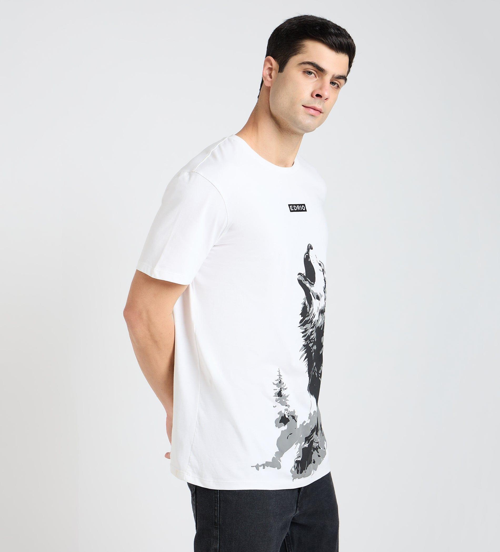 T-Shirts T-Shirt Achromatic Wolf Print T-Shirt