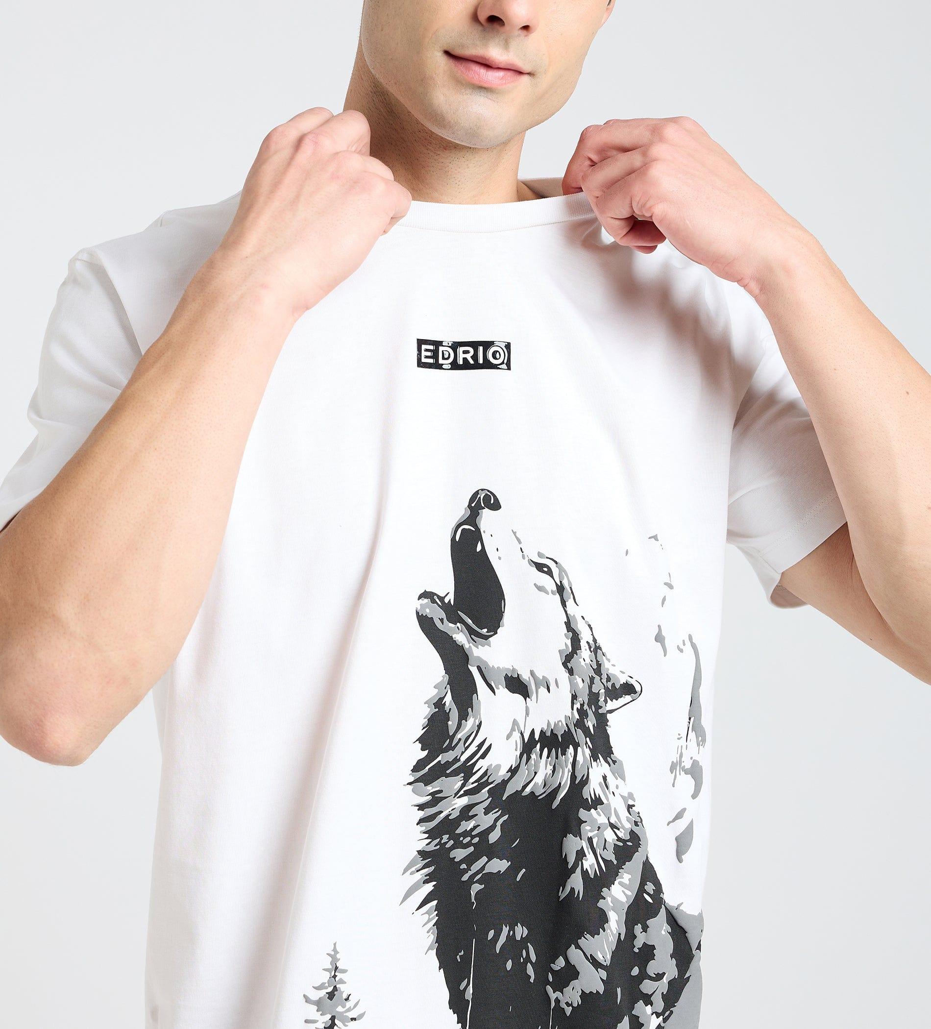 T-Shirts T-Shirt Achromatic Wolf Print T-Shirt