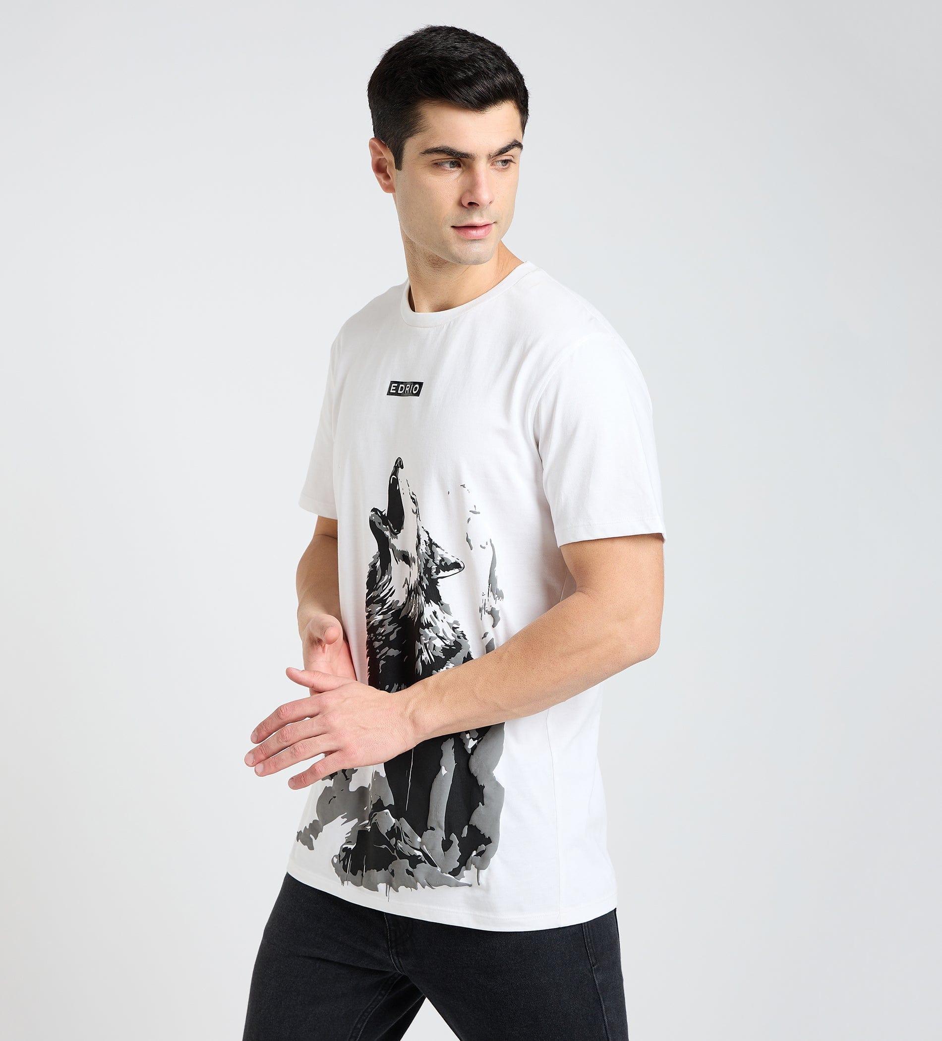 T-Shirts T-Shirt Achromatic Wolf Print T-Shirt