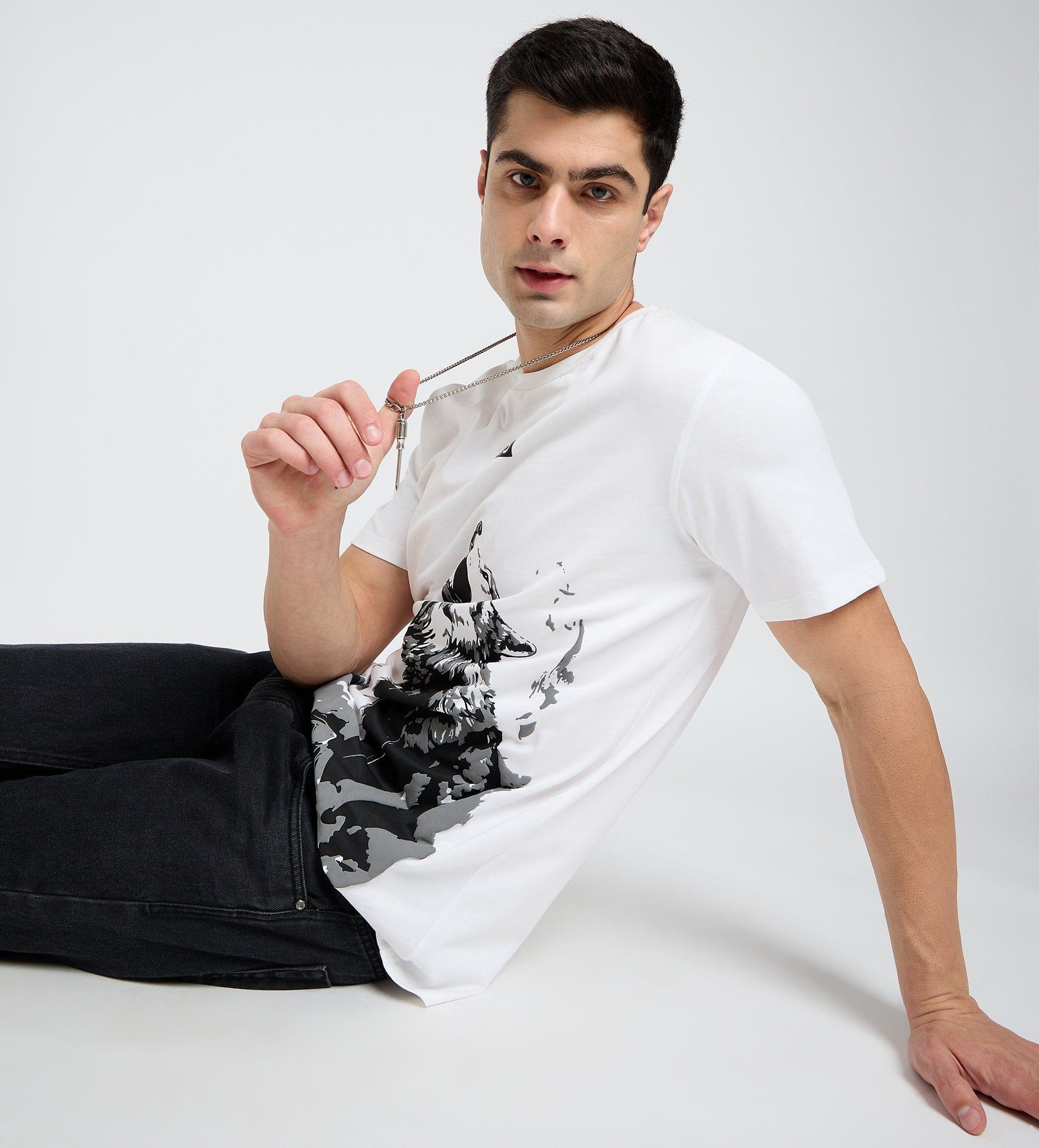 T-Shirts T-Shirt Achromatic Wolf Print T-Shirt