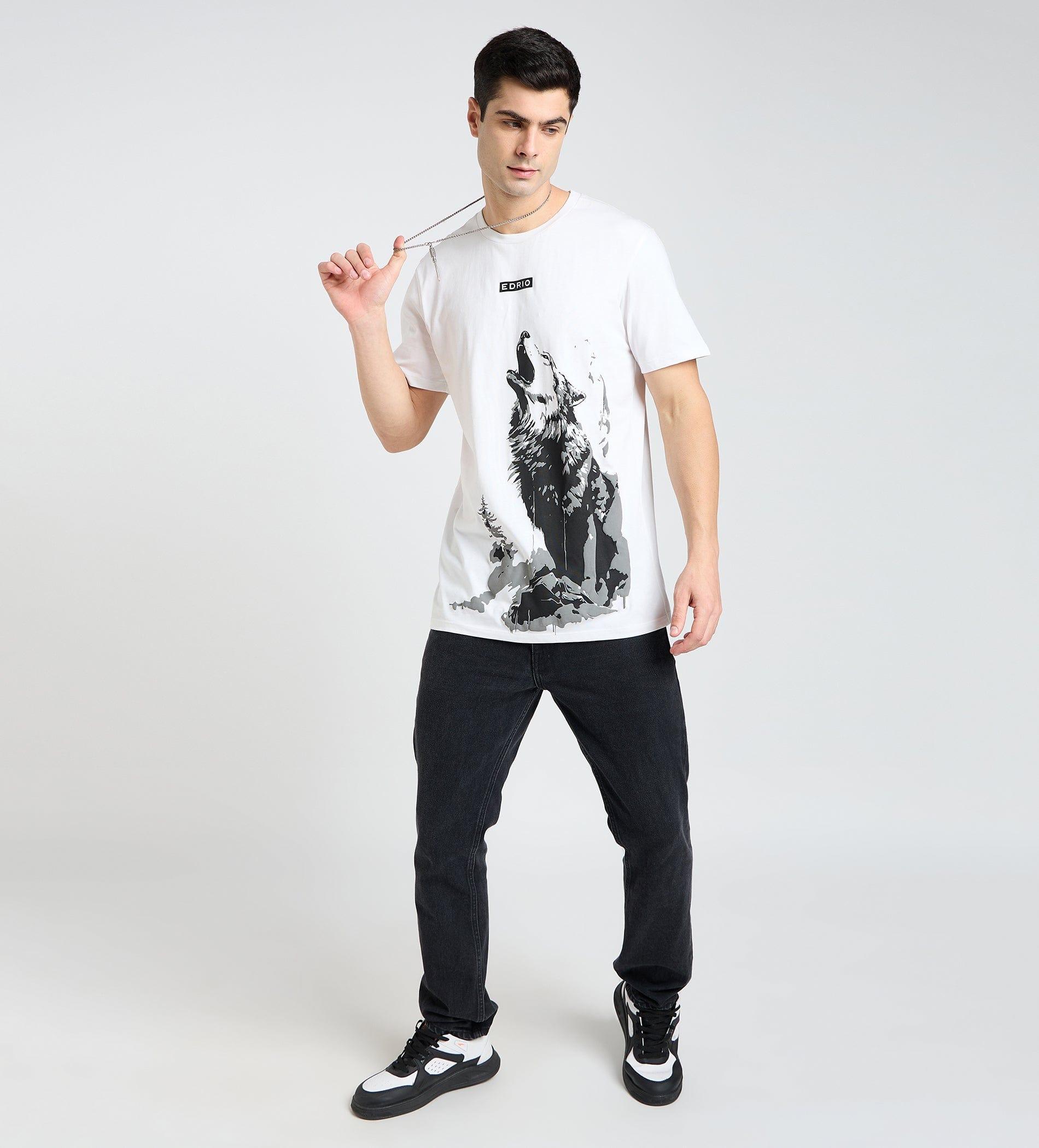T-Shirts T-Shirt Achromatic Wolf Print T-Shirt