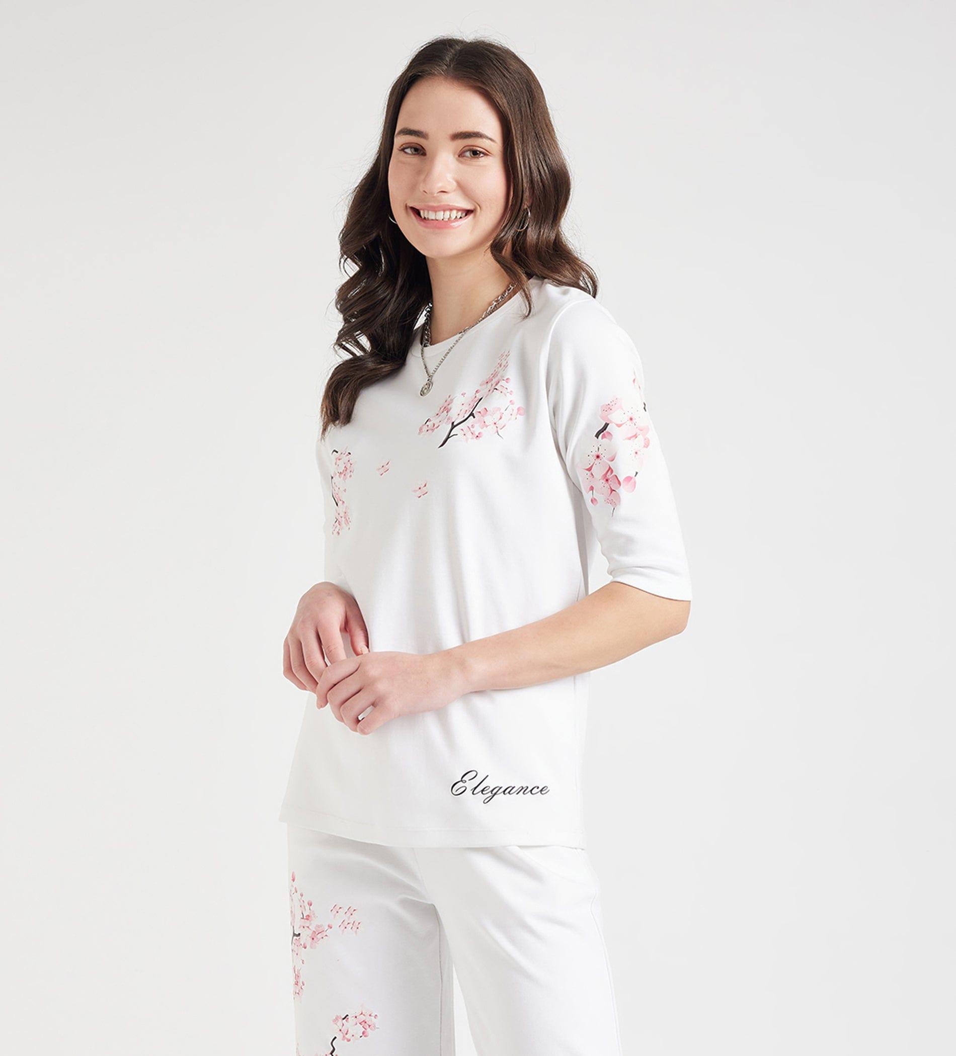 T-Shirts T-Shirt Monochrome Floral Cotton Tee