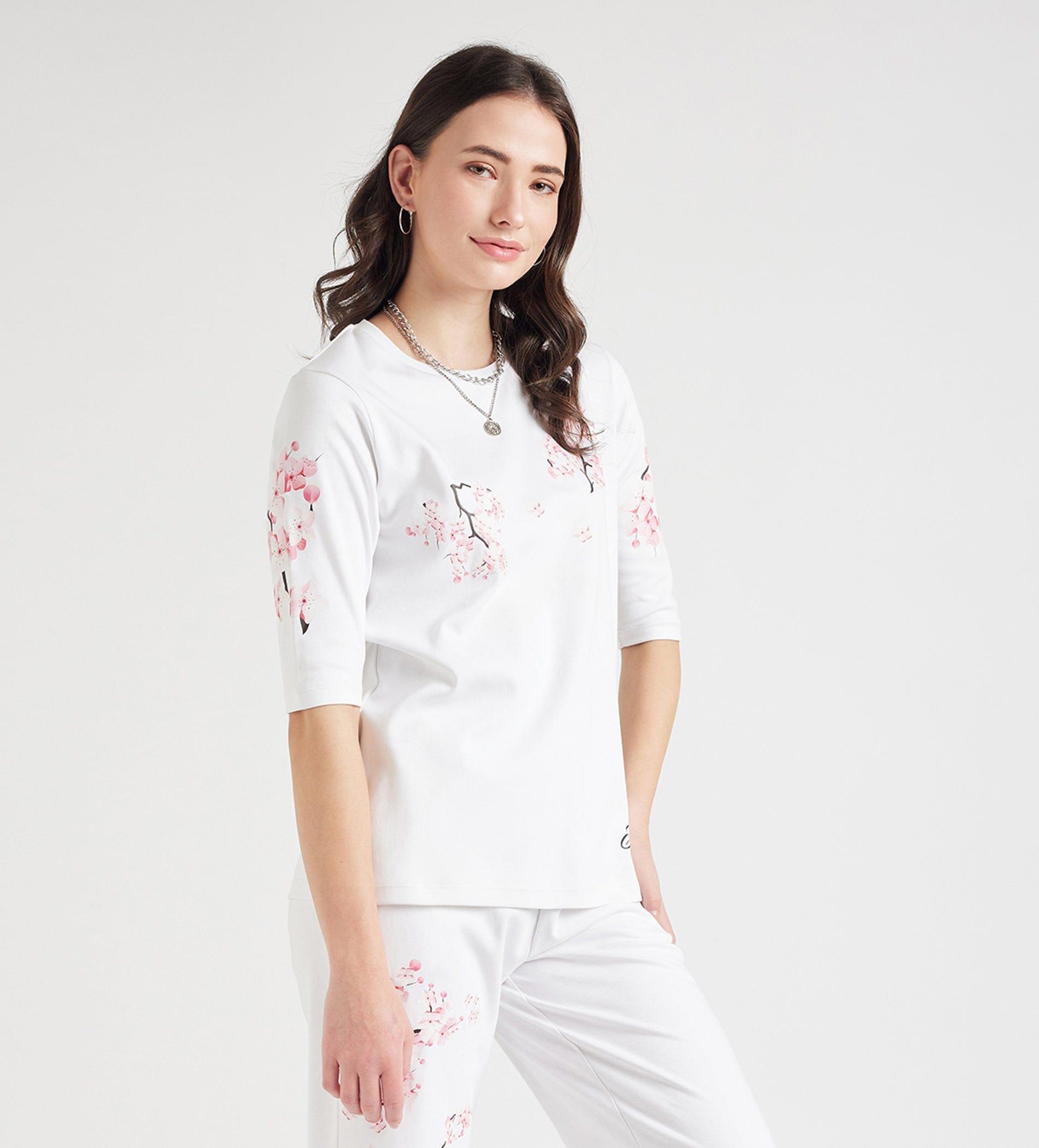 T-Shirts T-Shirt Monochrome Floral Cotton Tee
