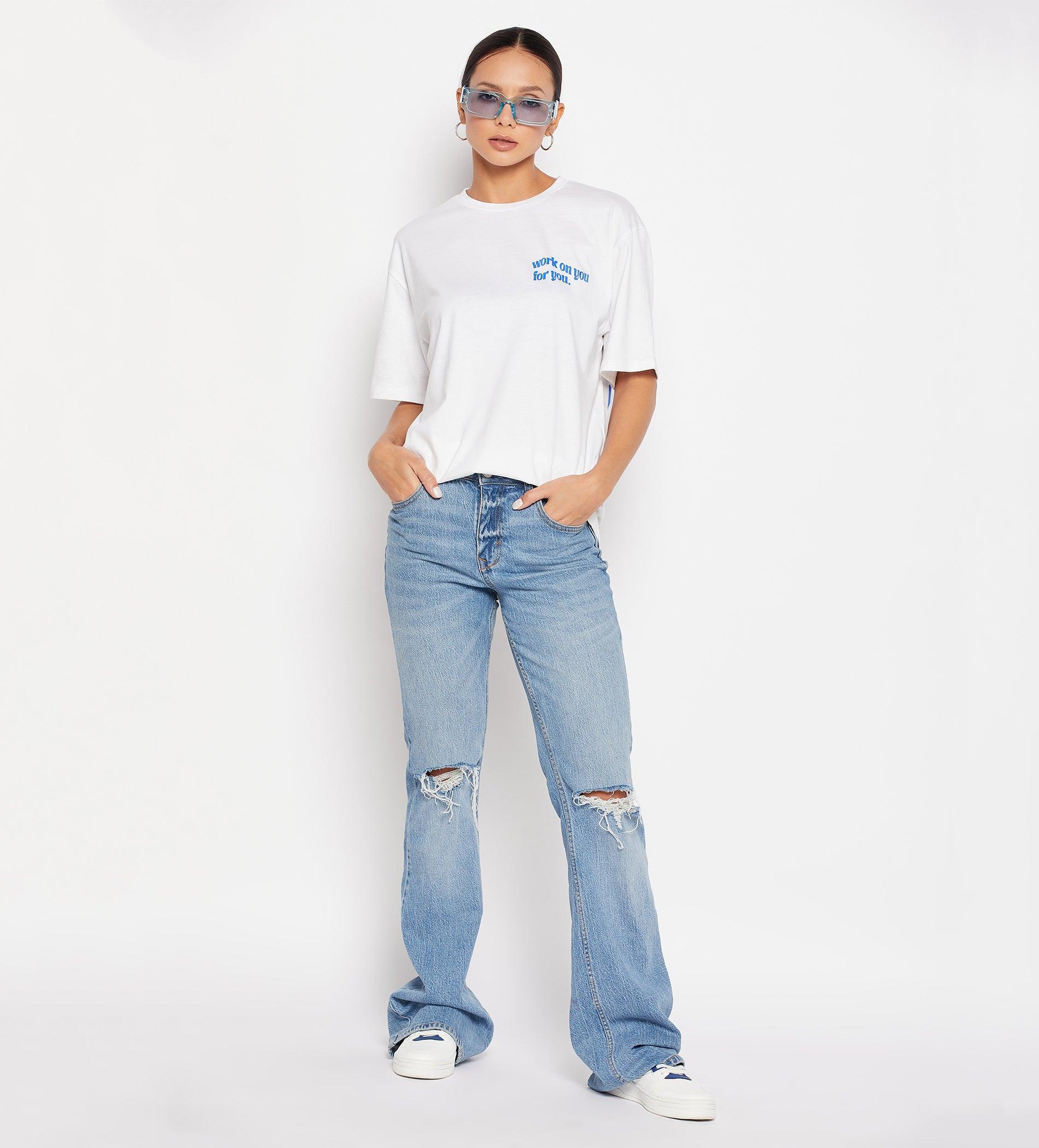 T-shirts T-Shirt White Doodle Print Oversized T-Shirt for Women