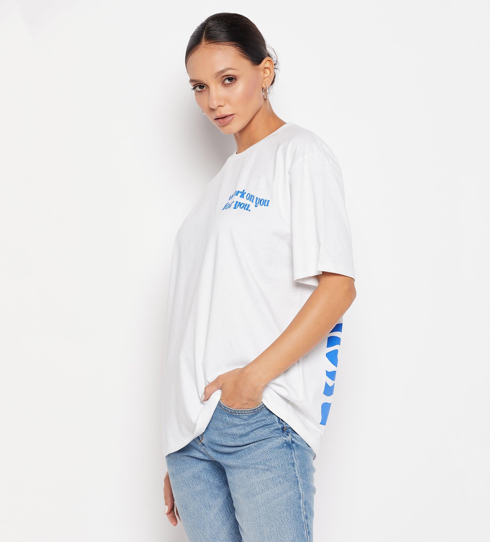T-shirts T-Shirt White Doodle Print Oversized T-Shirt for Women