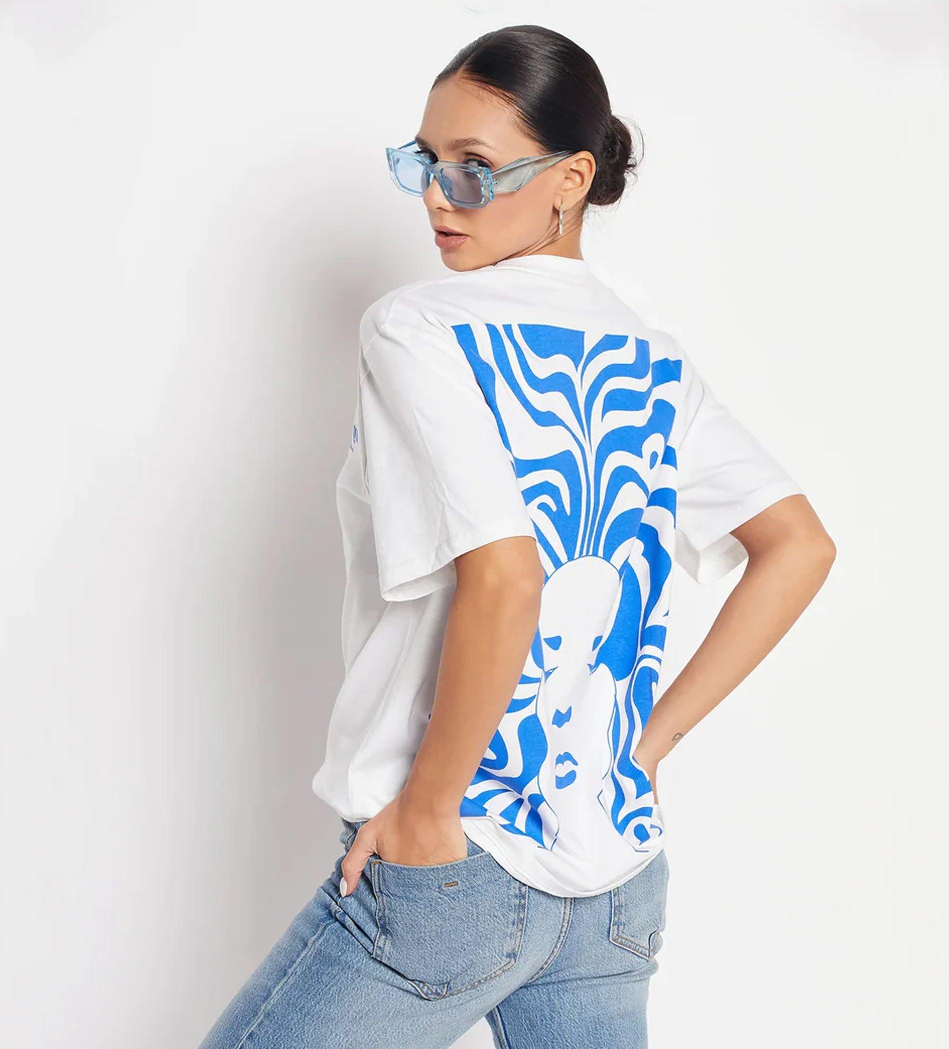 T-shirts T-Shirt White Doodle Print Oversized T-Shirt for Women