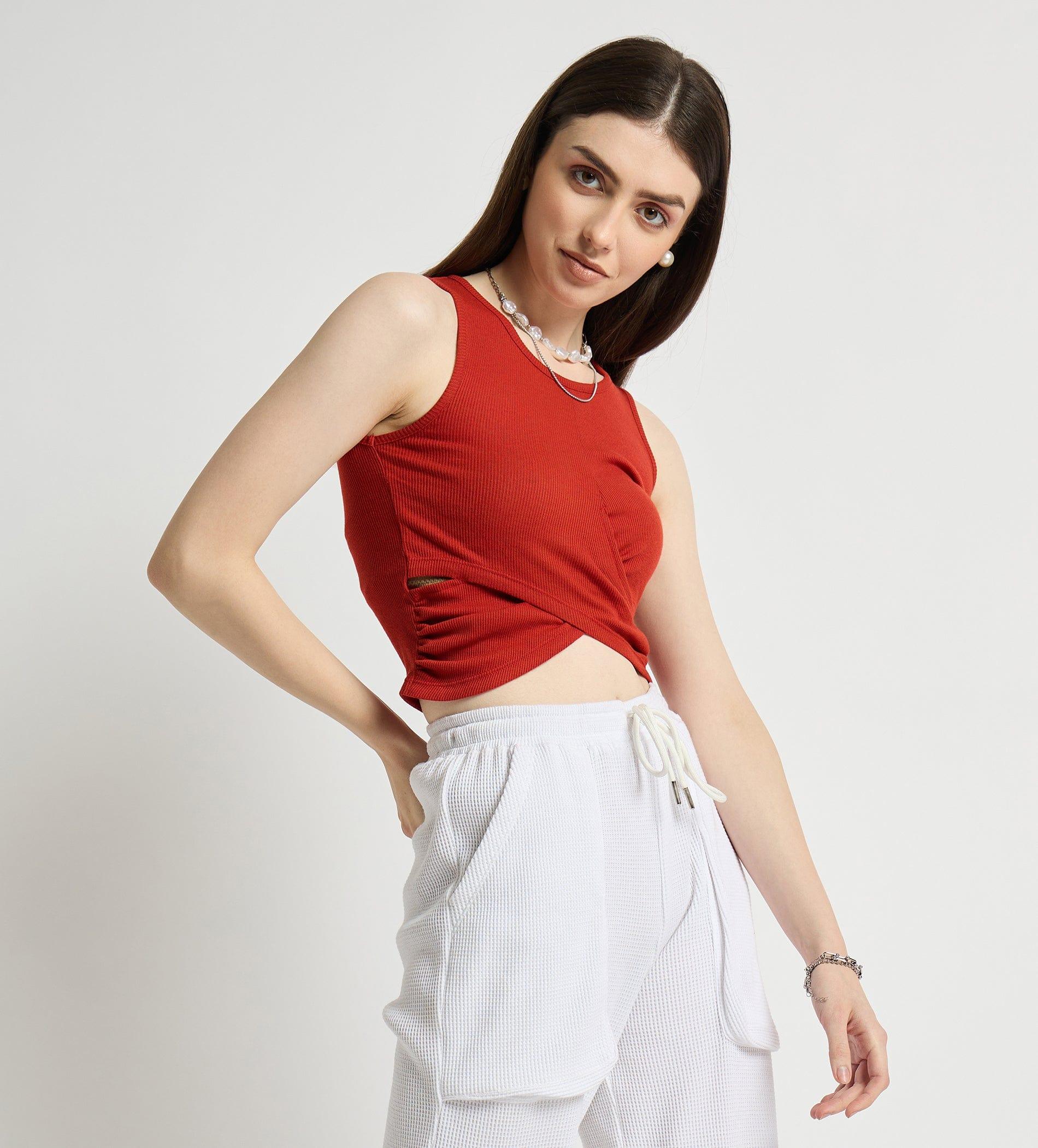 Tanks & Tops Crop Top Front Wrap Ribbed Tank Top