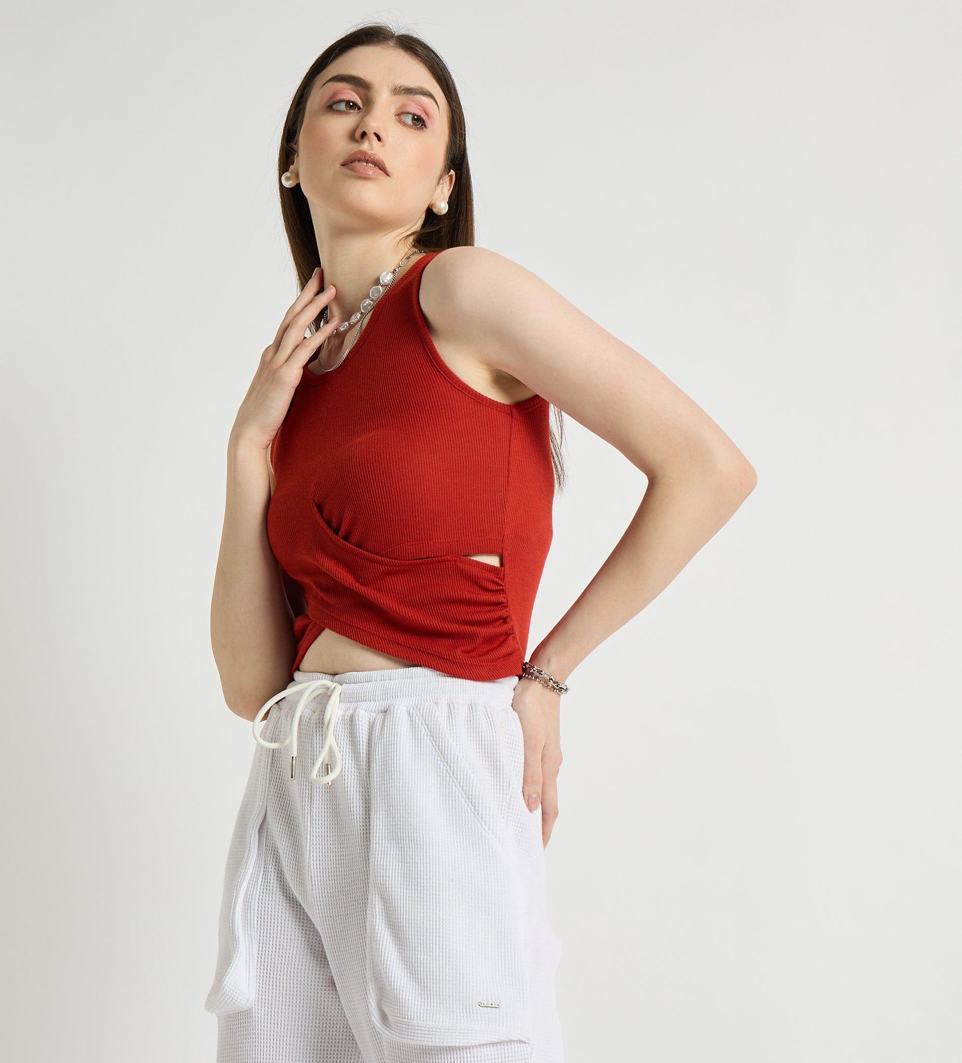 Tanks & Tops Crop Top Front Wrap Ribbed Tank Top