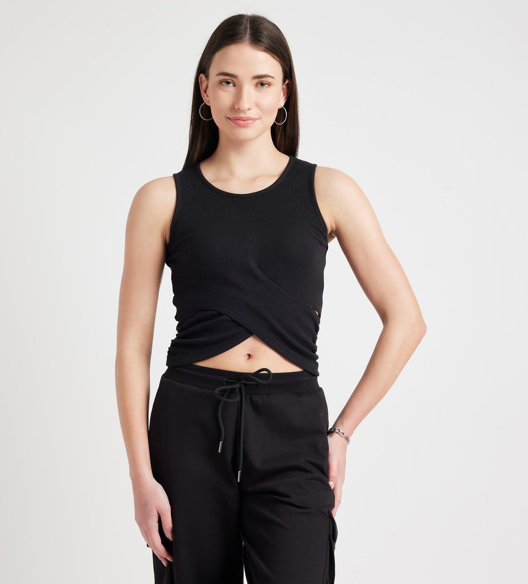 Tanks & Tops Crop Top Front Wrap Ribbed Tank Top