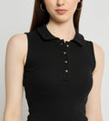 Tanks & Tops Crop Top Polo Neck Ribbed Tank Top
