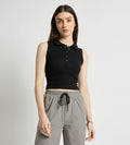 Tanks & Tops Crop Top Polo Neck Ribbed Tank Top